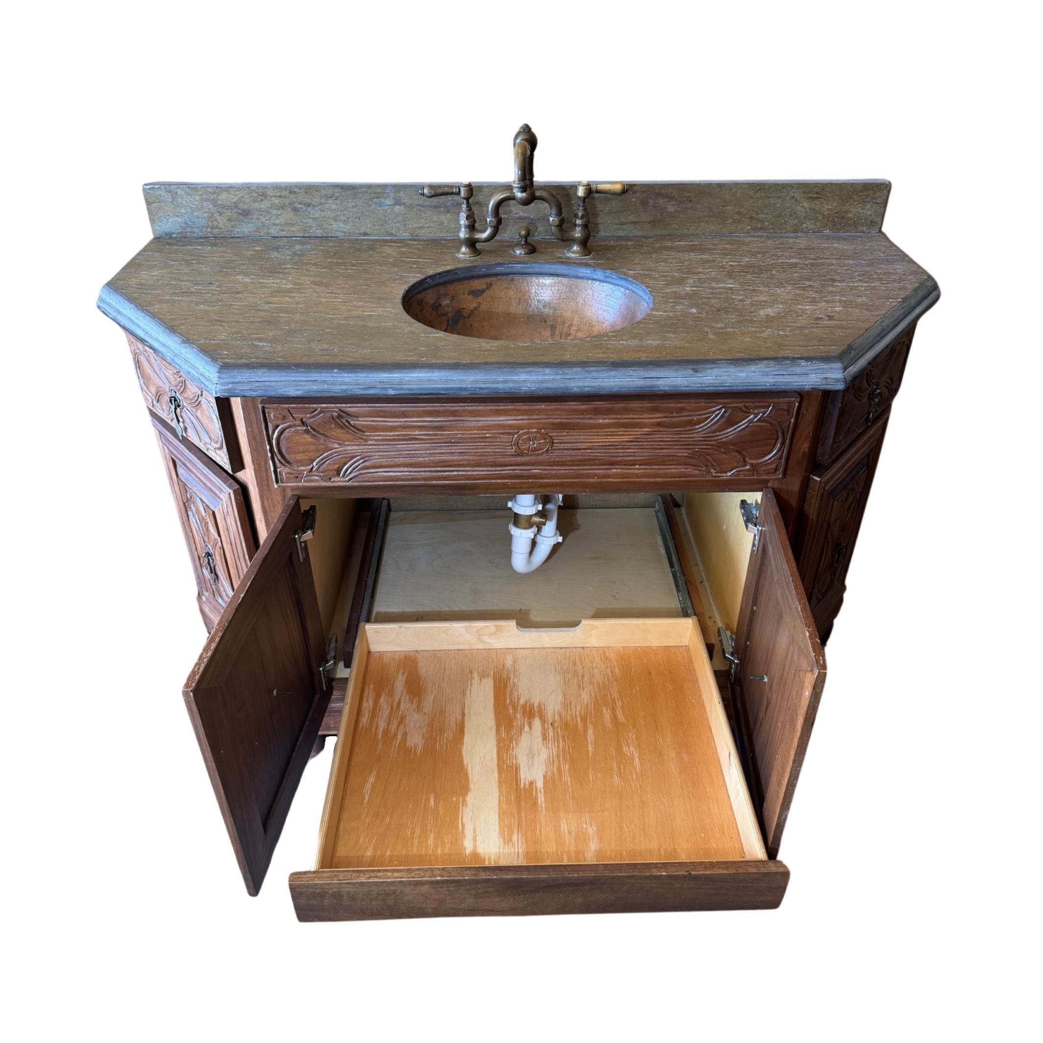 French Walnut Wood and Slate Sink For Sale 9