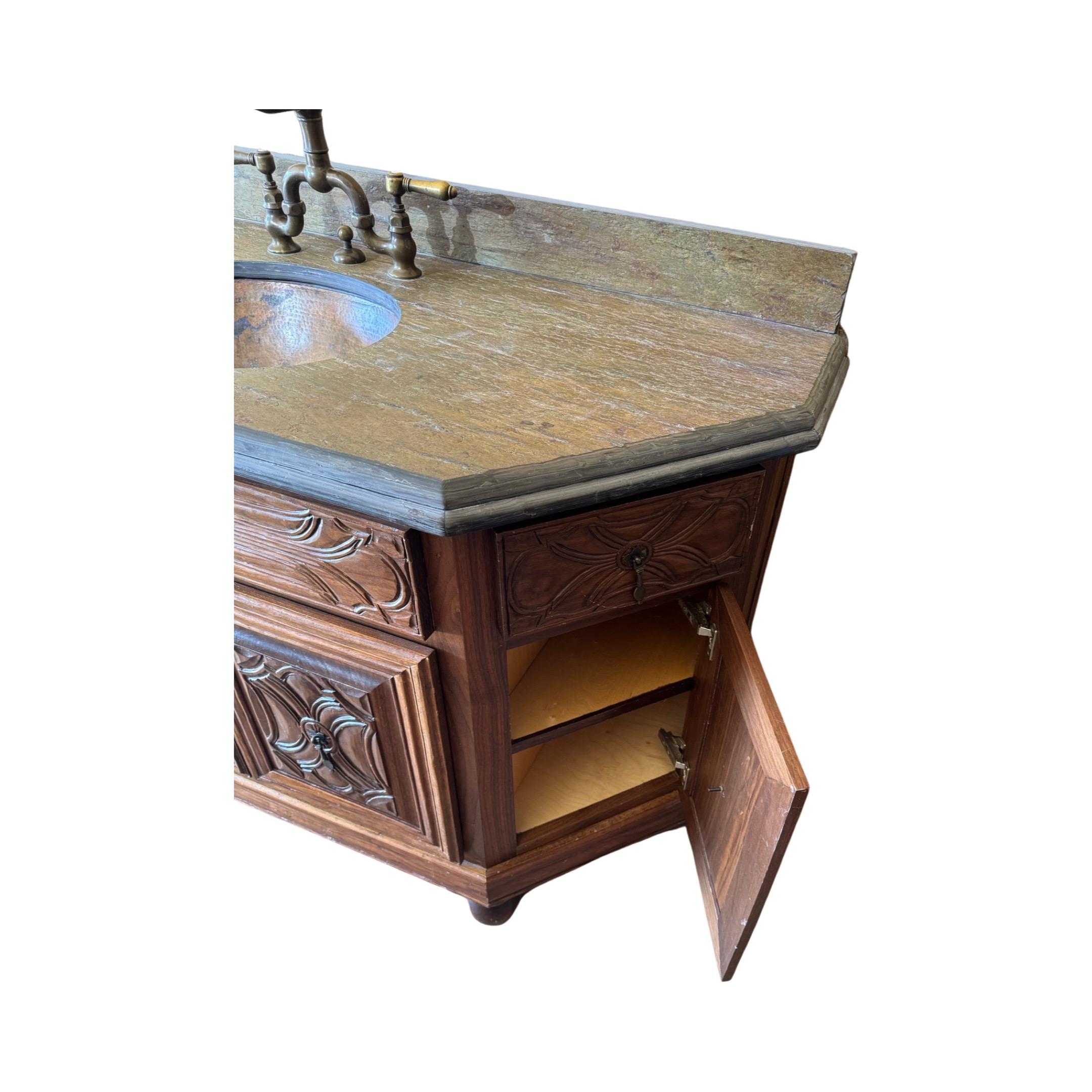 French Walnut Wood and Slate Sink For Sale 10