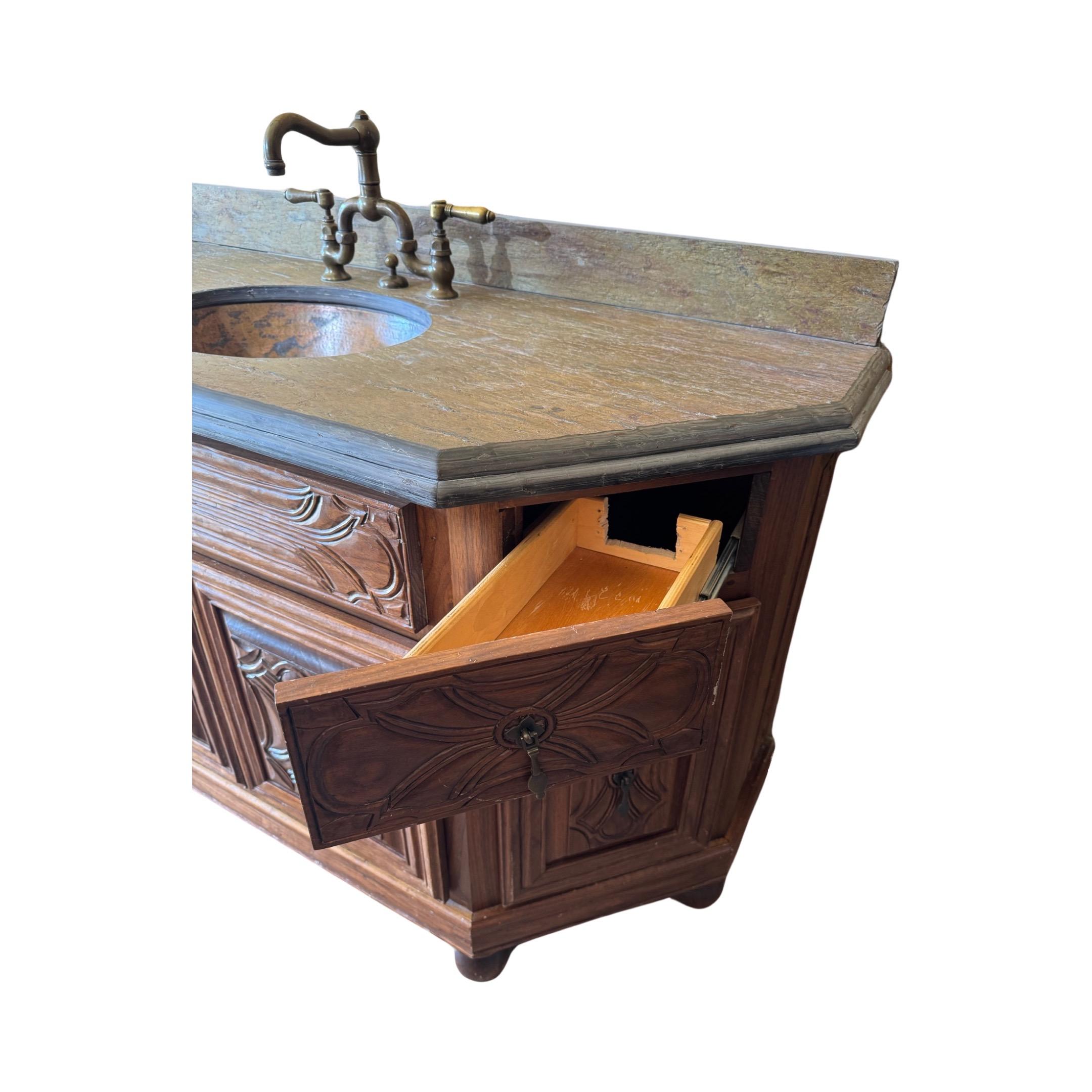 French Walnut Wood and Slate Sink For Sale 11