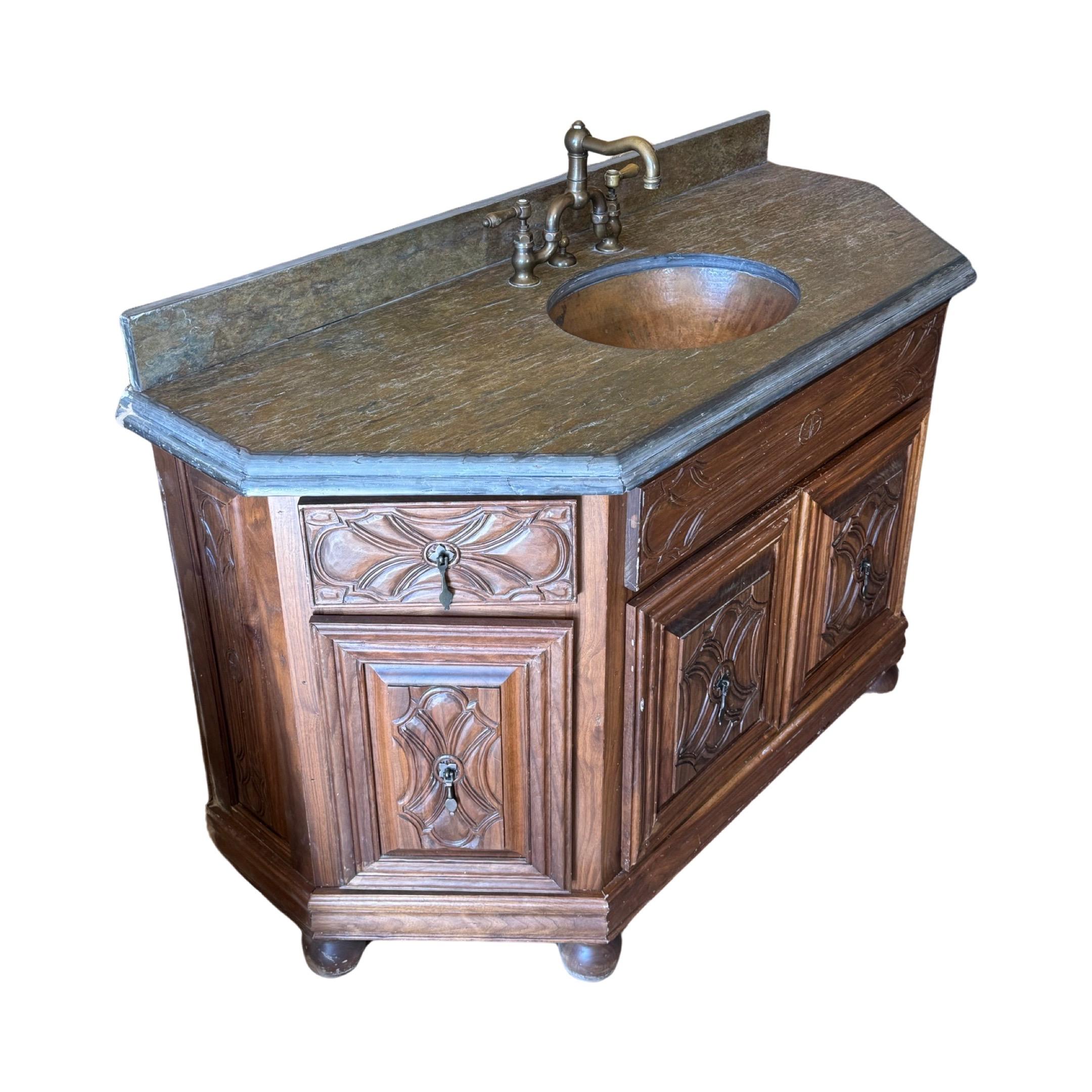 French Walnut Wood and Slate Sink For Sale 3
