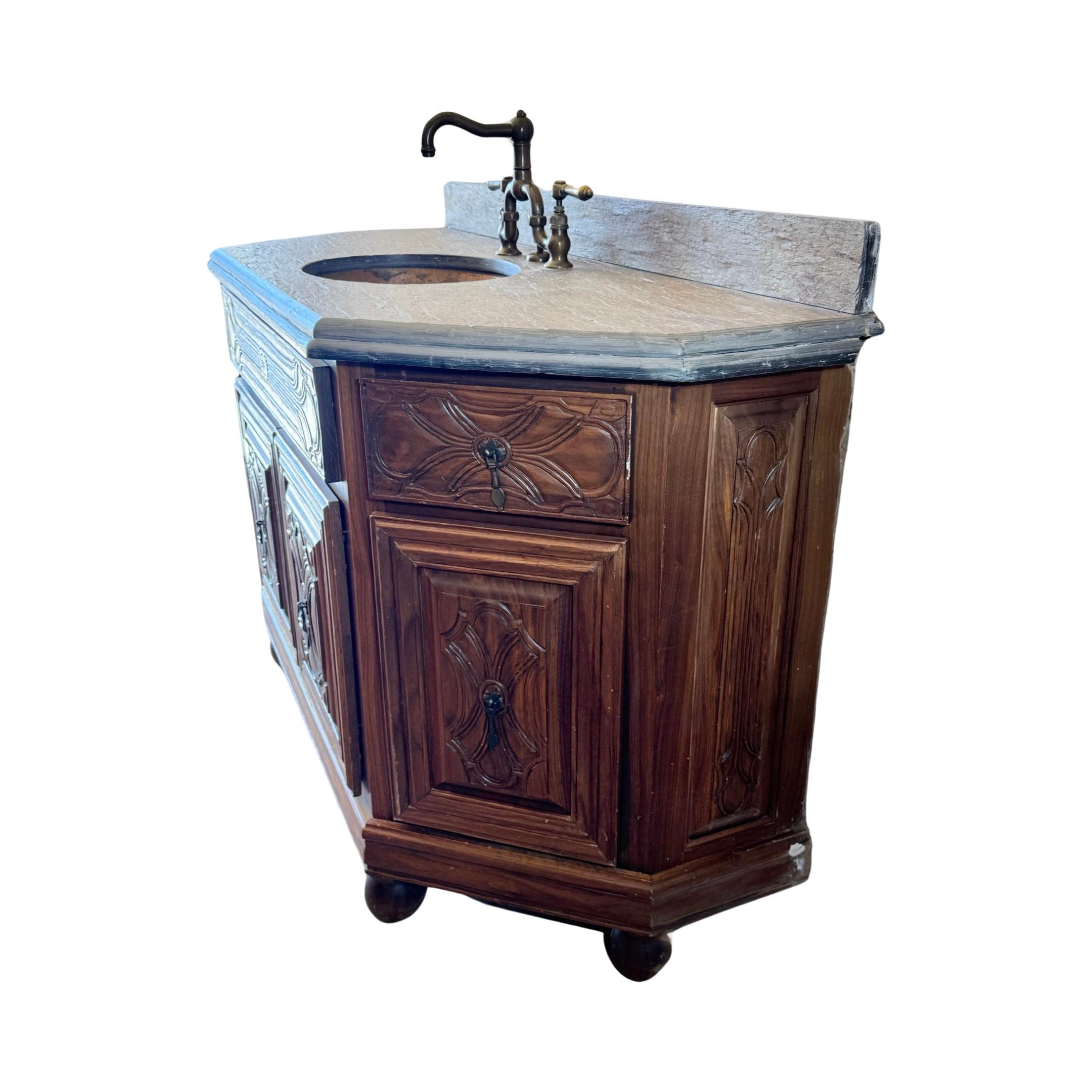 French Walnut Wood and Slate Sink For Sale 4