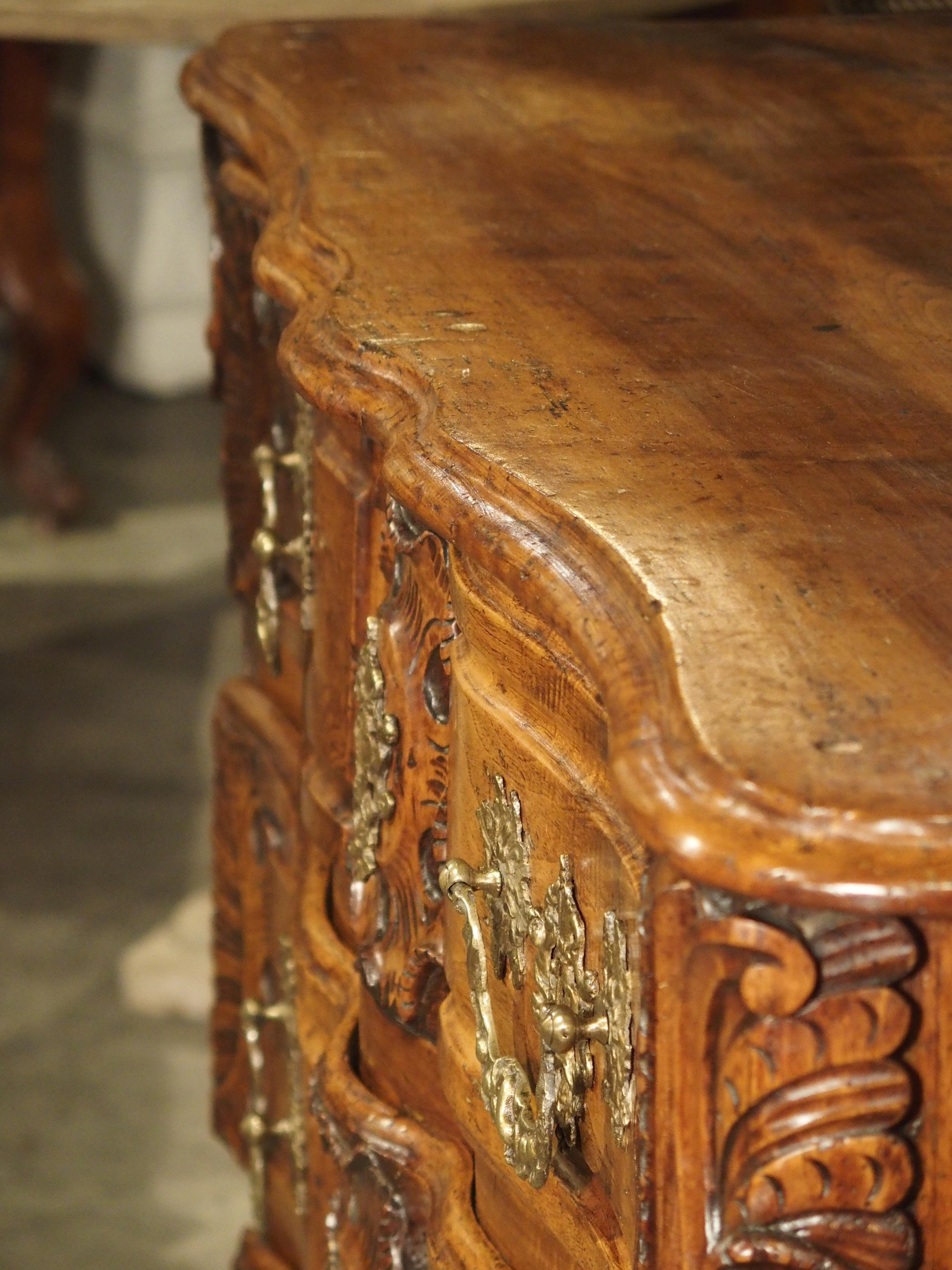 Hand-Carved French Walnut Wood Commode from Lyon, circa 1750