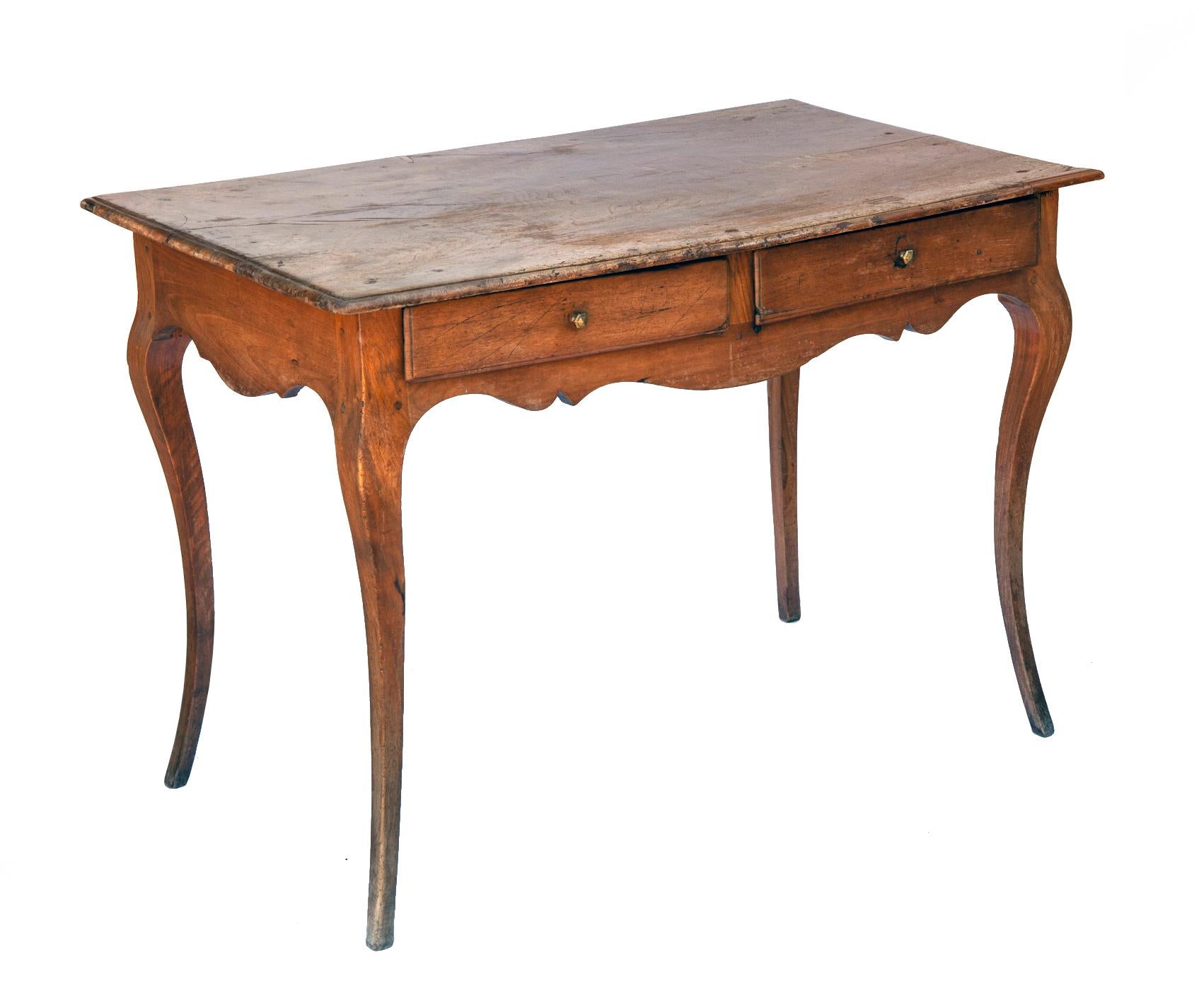 French Provincial French Walnut Writing Table / 2 Drawers