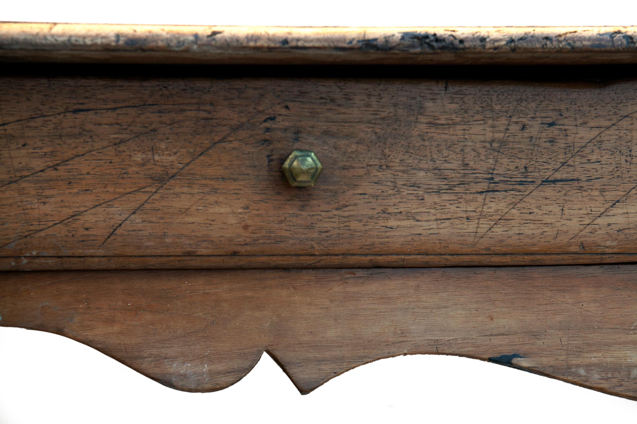 19th Century French Walnut Writing Table / 2 Drawers