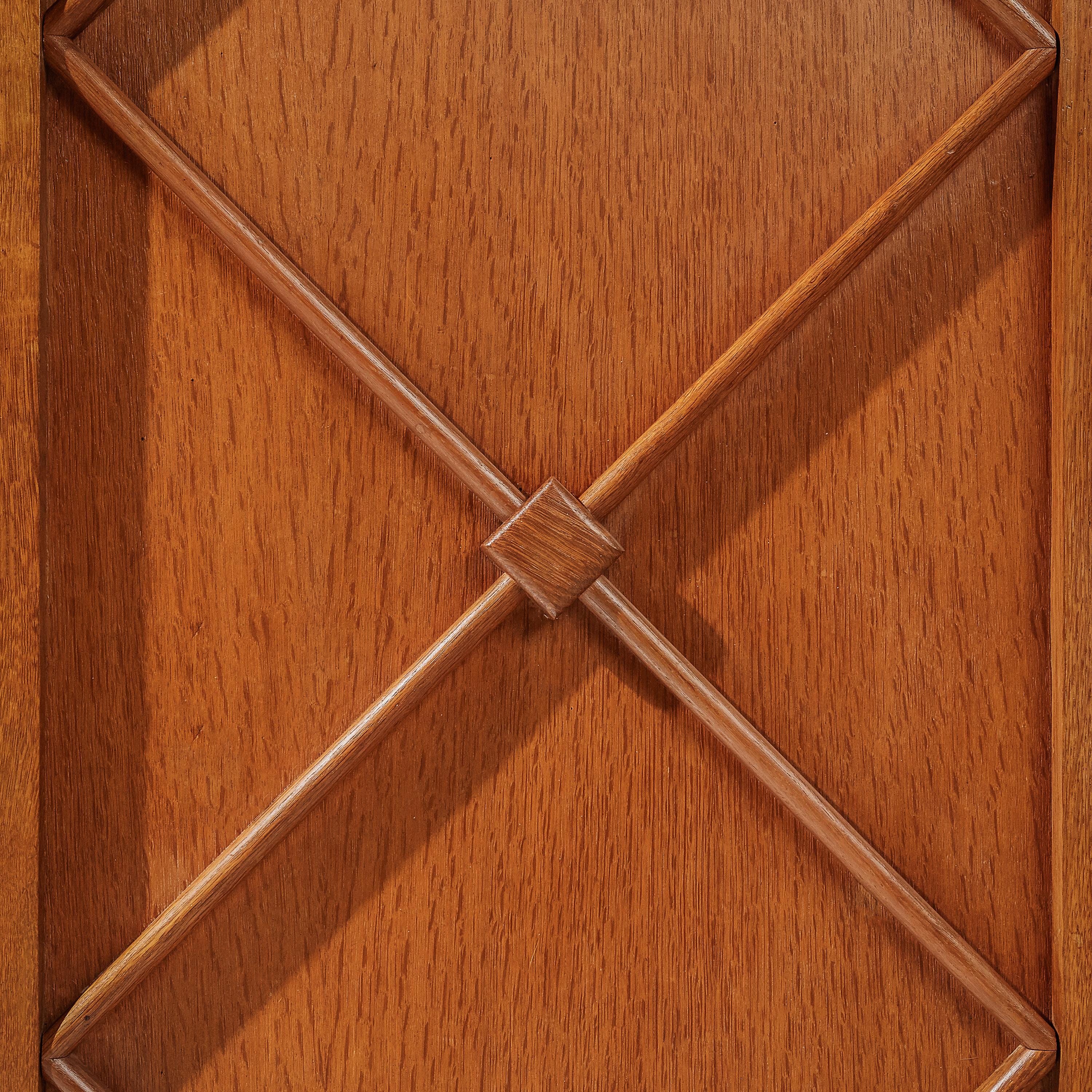Mid-20th Century French Wardrobe in Oak with Graphical Decoration
