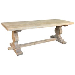 French Washed Oak Farm Table, Trestle Table