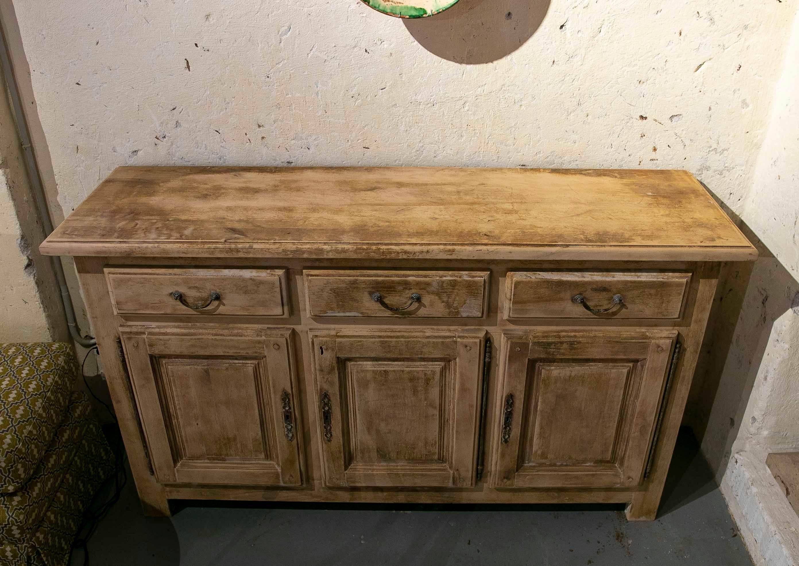 French Washed Wood Sideboard with Drawers and Doors 11