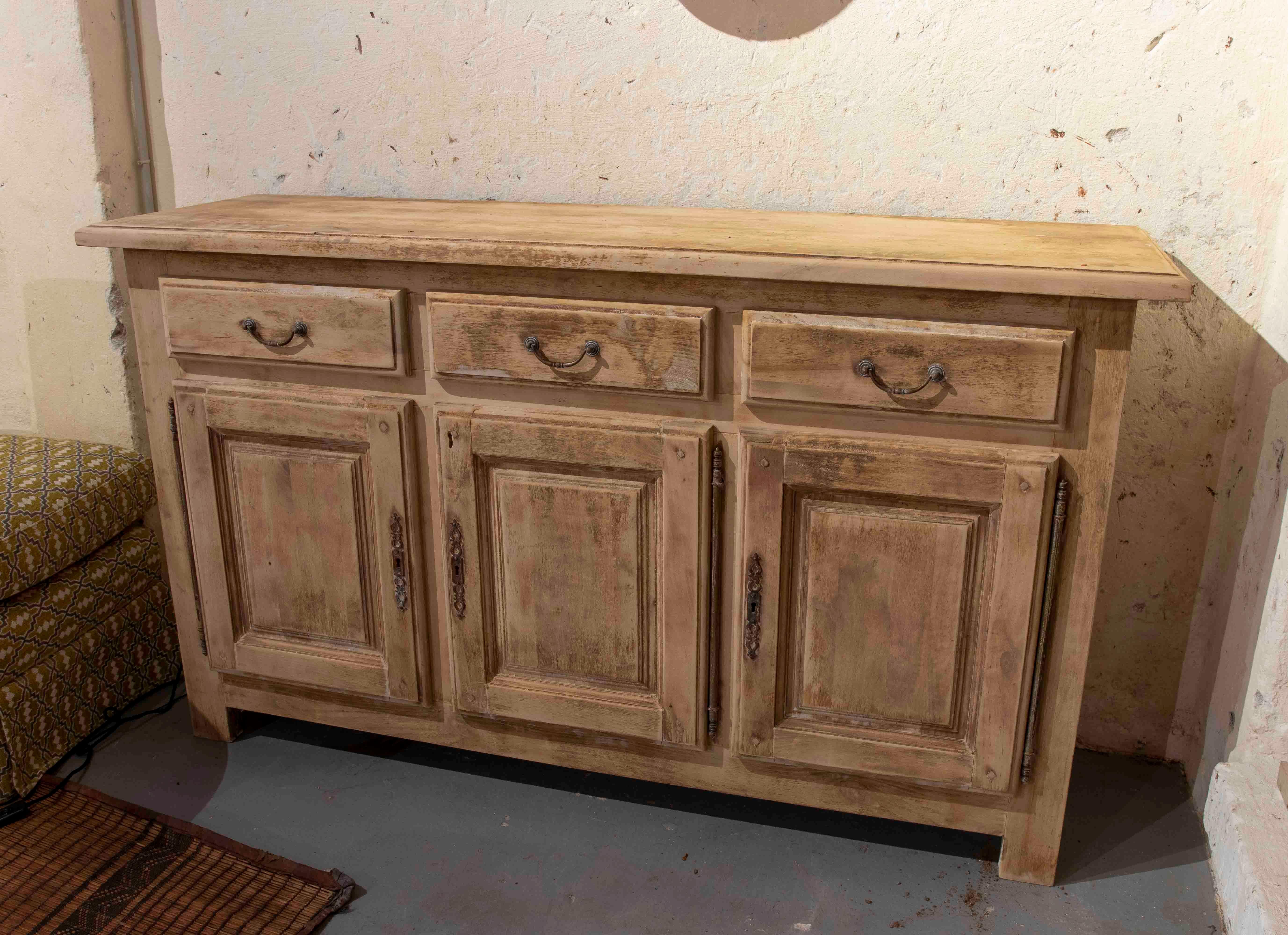 French Washed Wood Sideboard with Drawers and Doors.