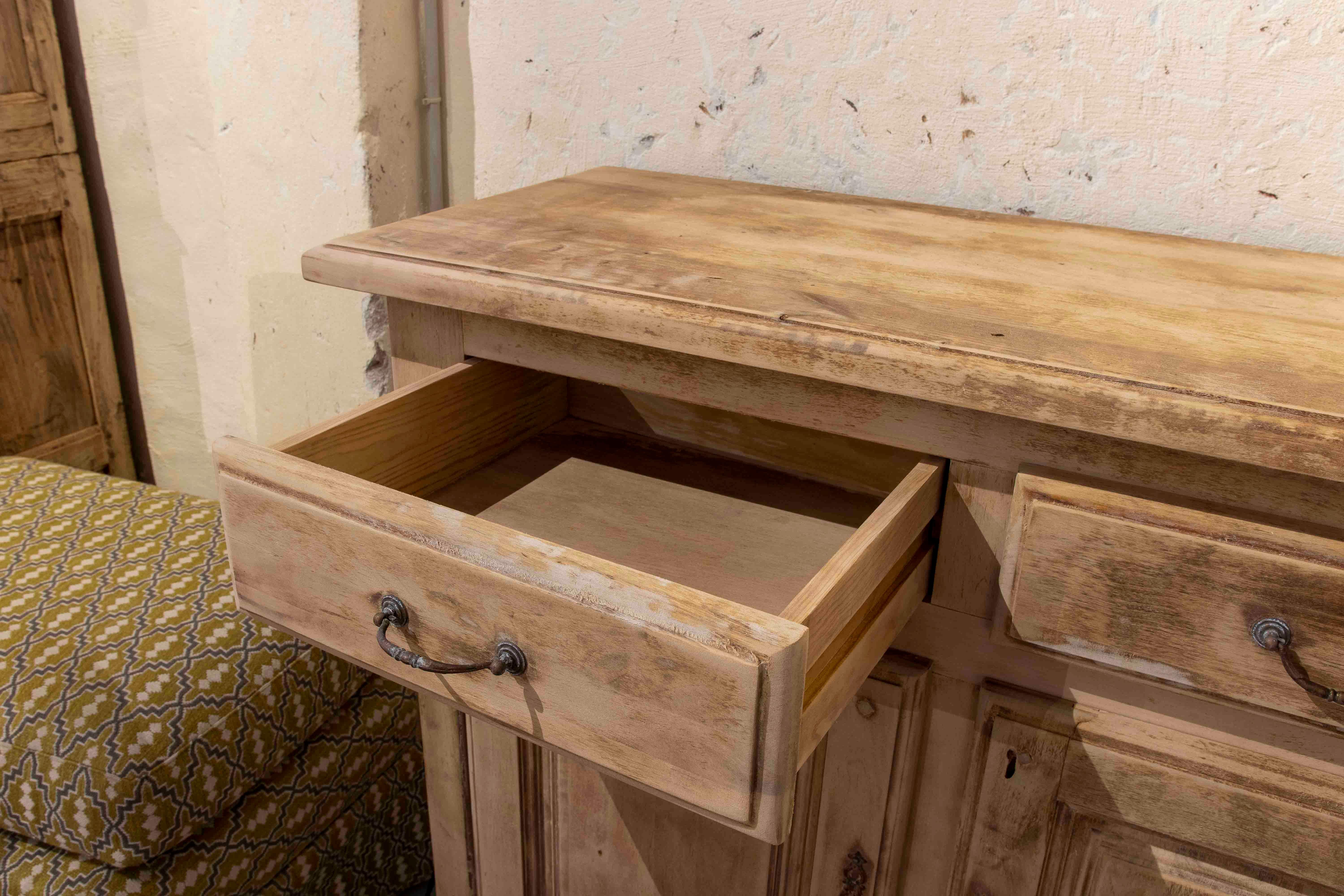 20th Century French Washed Wood Sideboard with Drawers and Doors