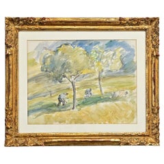 French Watercolor Painting, Framed