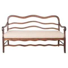 Vintage 1940s French Carved Wavy Oak Bench