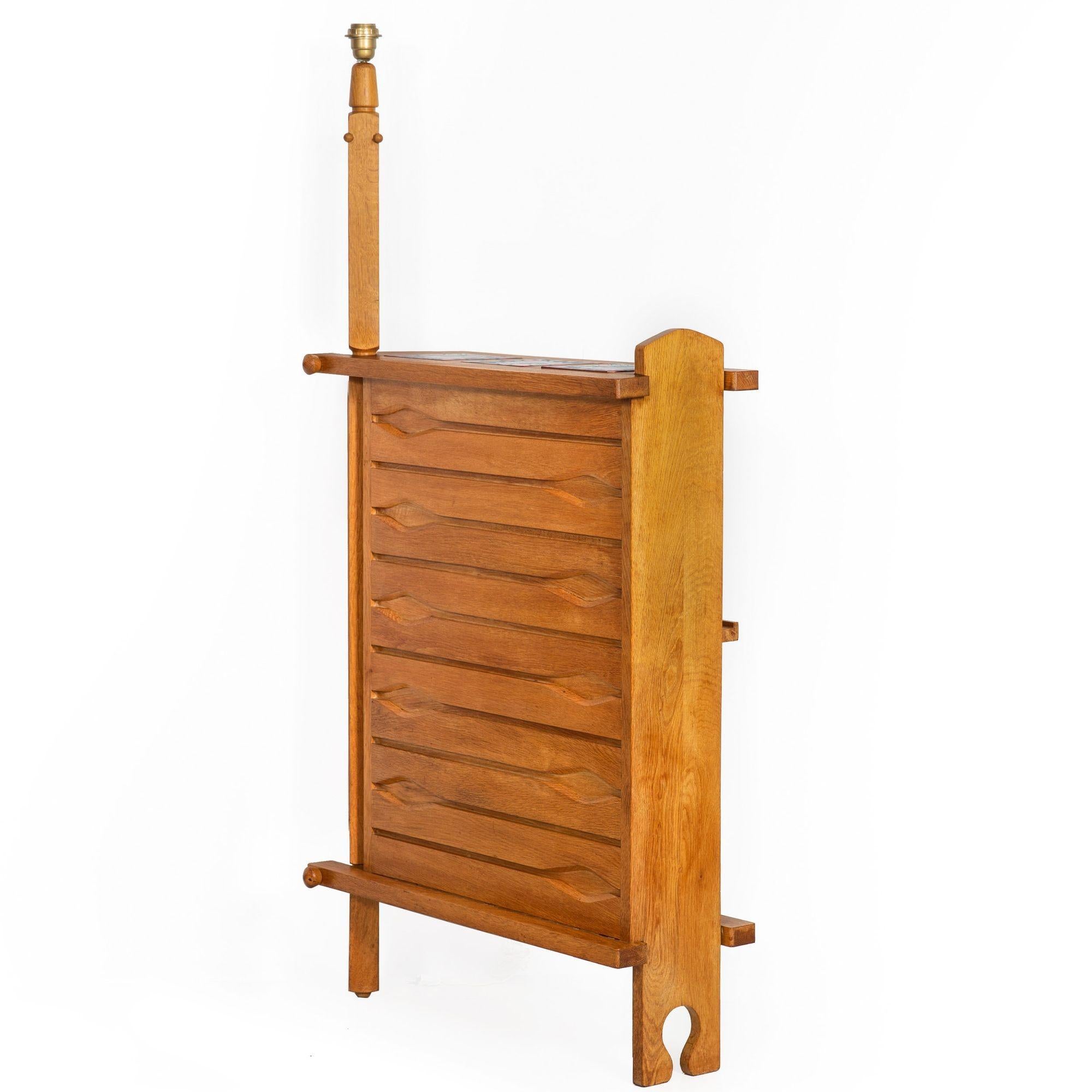 French Waxed Oak Swinging Bar Serving Cabinet by Guillerme et Chambron For Sale 1