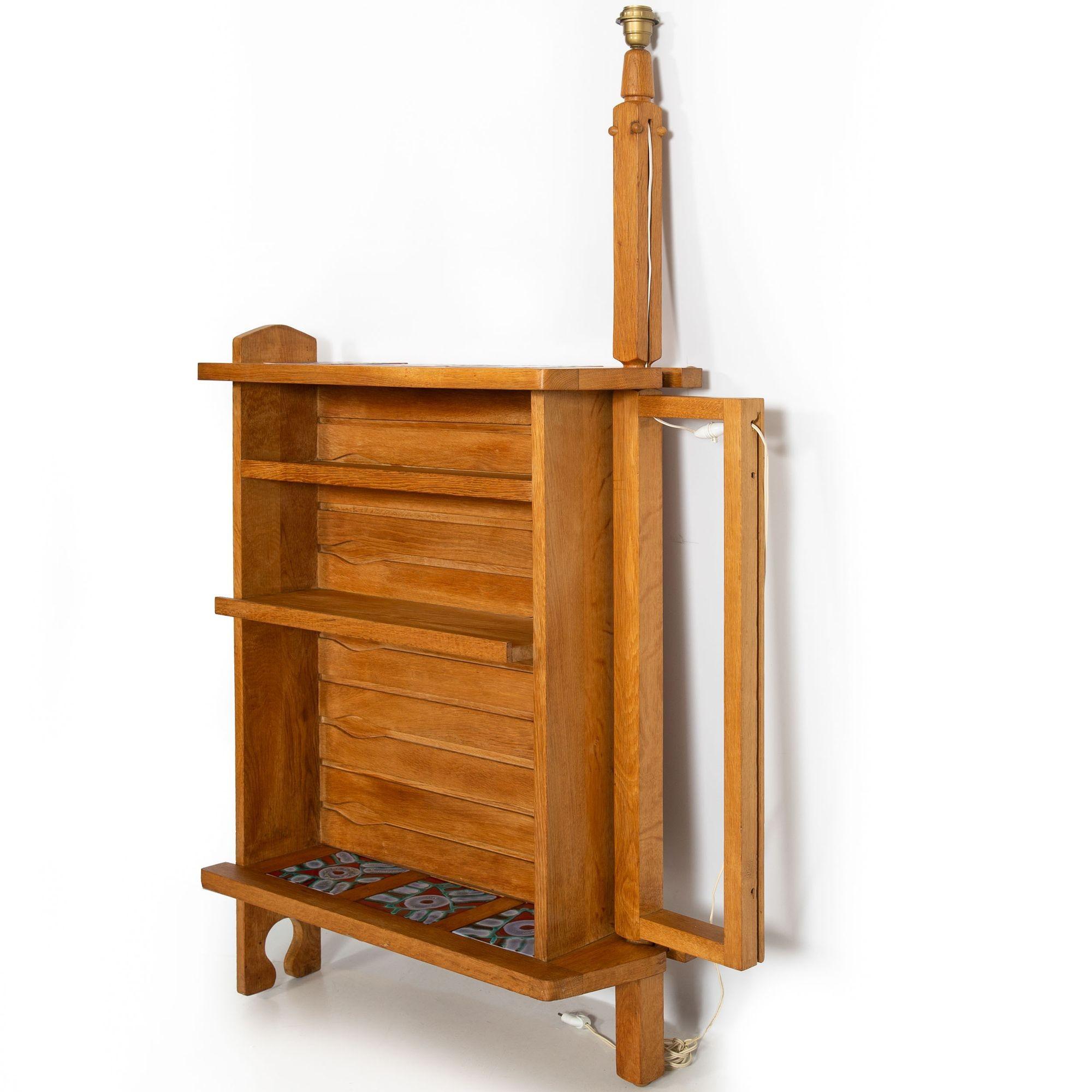 French Waxed Oak Swinging Bar Serving Cabinet by Guillerme et Chambron For Sale 2