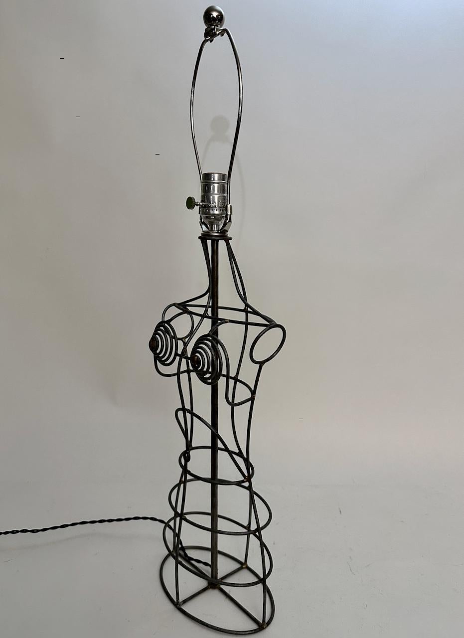 20th Century French Welded Steel Wire Dress Form Table Lamp, C. 1970 For Sale