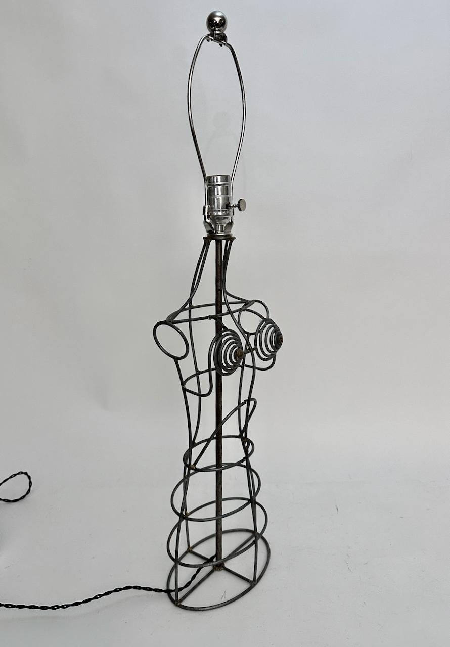 French Welded Steel Wire Dress Form Table Lamp, C. 1970 In Good Condition For Sale In Bainbridge, NY