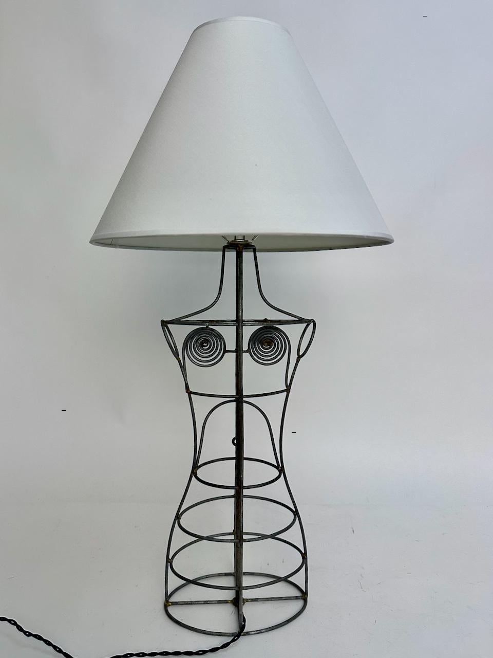 French Welded Steel Wire Dress Form Table Lamp, C. 1970 For Sale 1