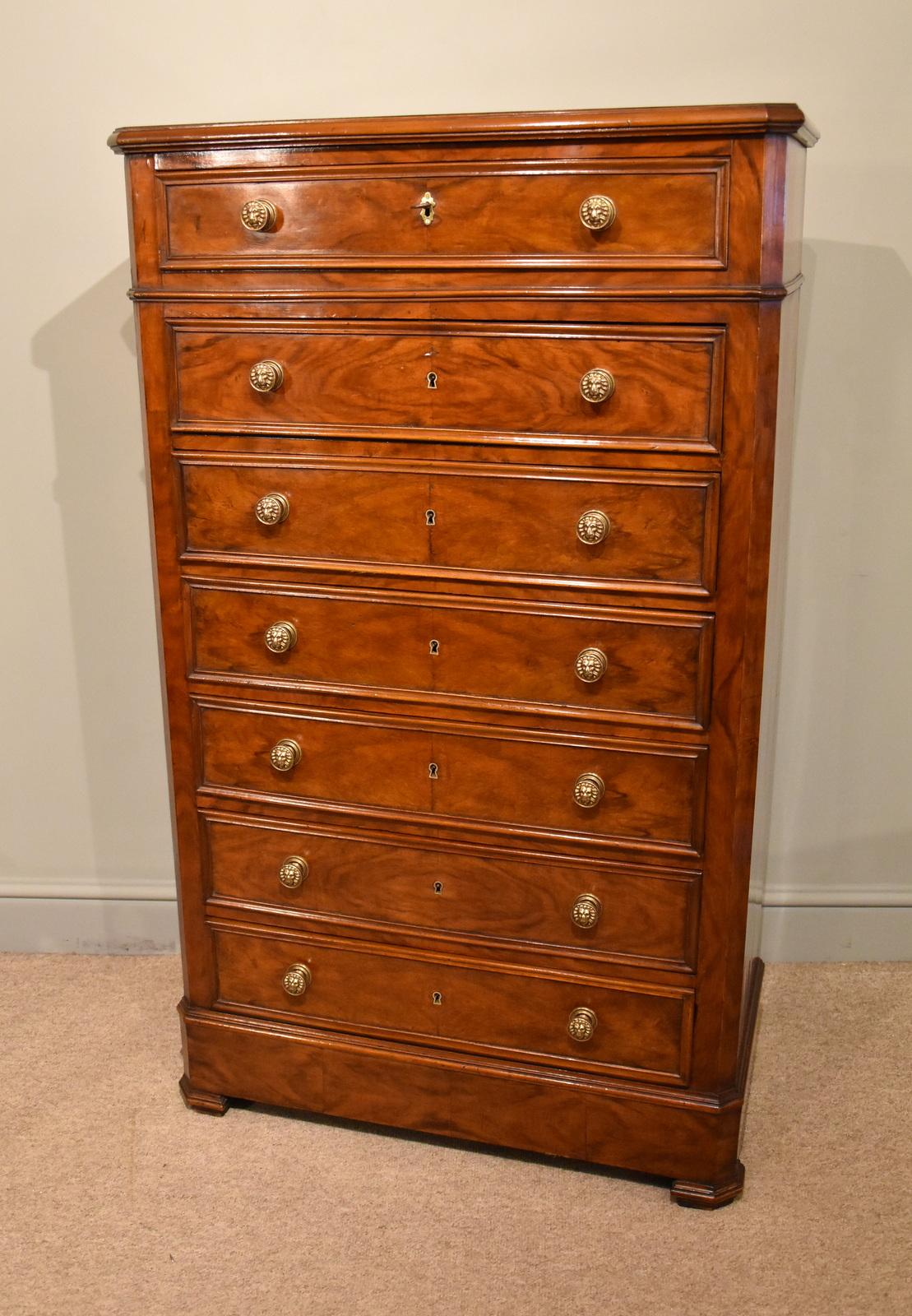 19th Century French Wellington Chest of Drawers For Sale