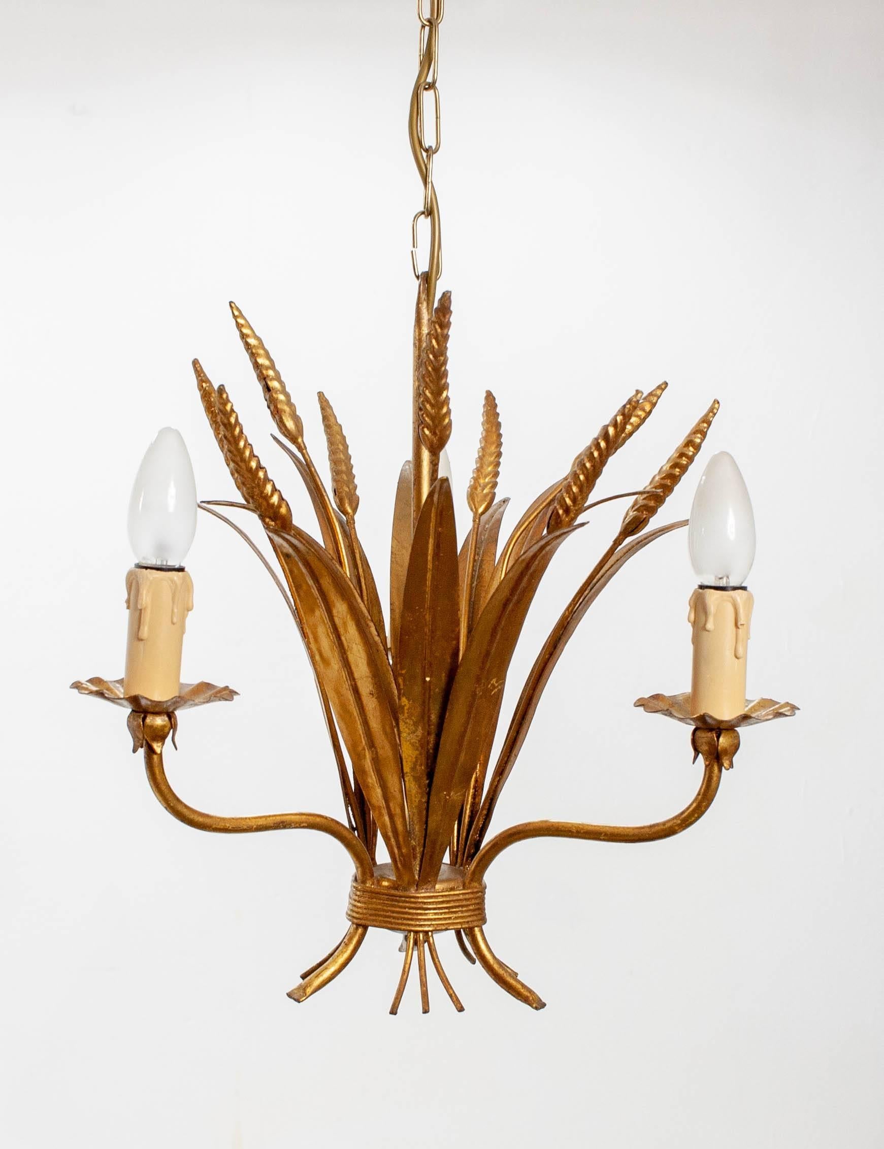 Hollywood Regency French Wheat Sheaf Pendant Lamp, 1970s For Sale