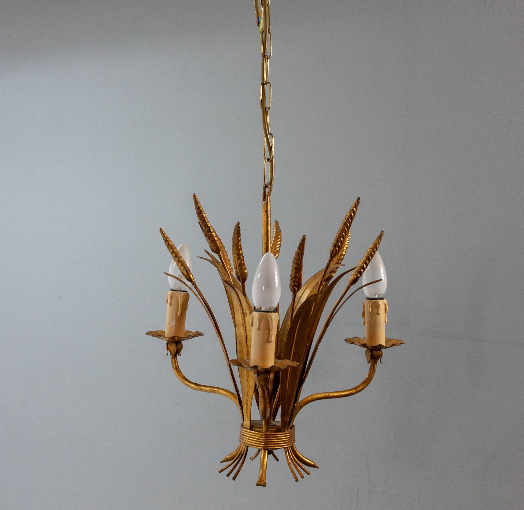 Brass French Wheat Sheaf Pendant Lamp, 1970s For Sale