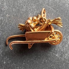 French Wheelbarrow with Flowers 18K Yellow Gold Charm Pendant