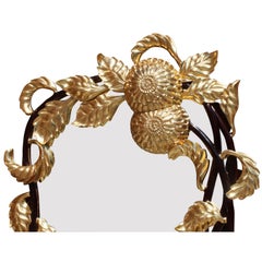 French Whimsical Art-Nouveau Style Mahogany and Parcel-Gilt Wood Carved Mirror