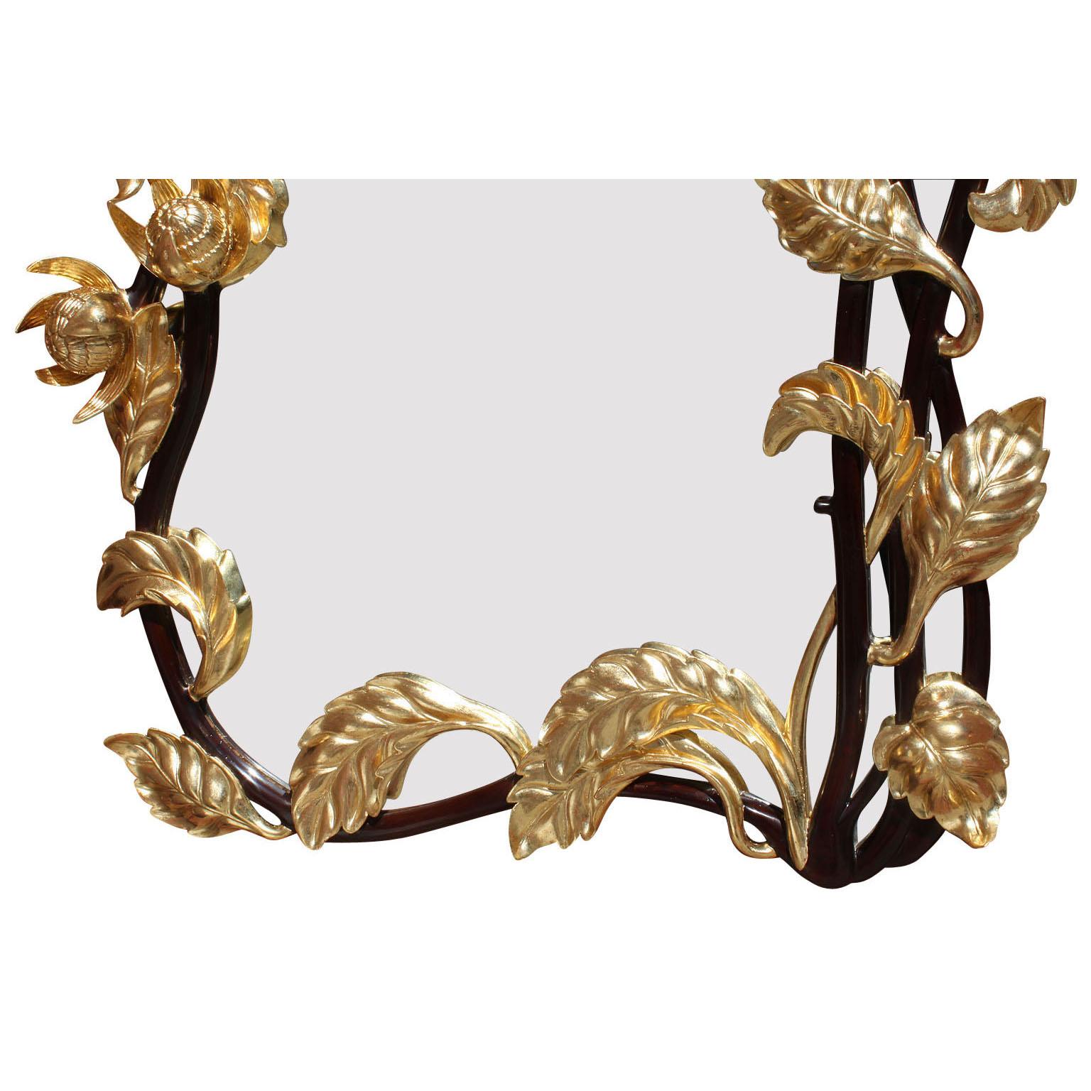 Französischer skurriler Art-Nouveau-Stil Mahagoni und Paket vergoldet Art Carved Spiegel (Art nouveau) im Angebot