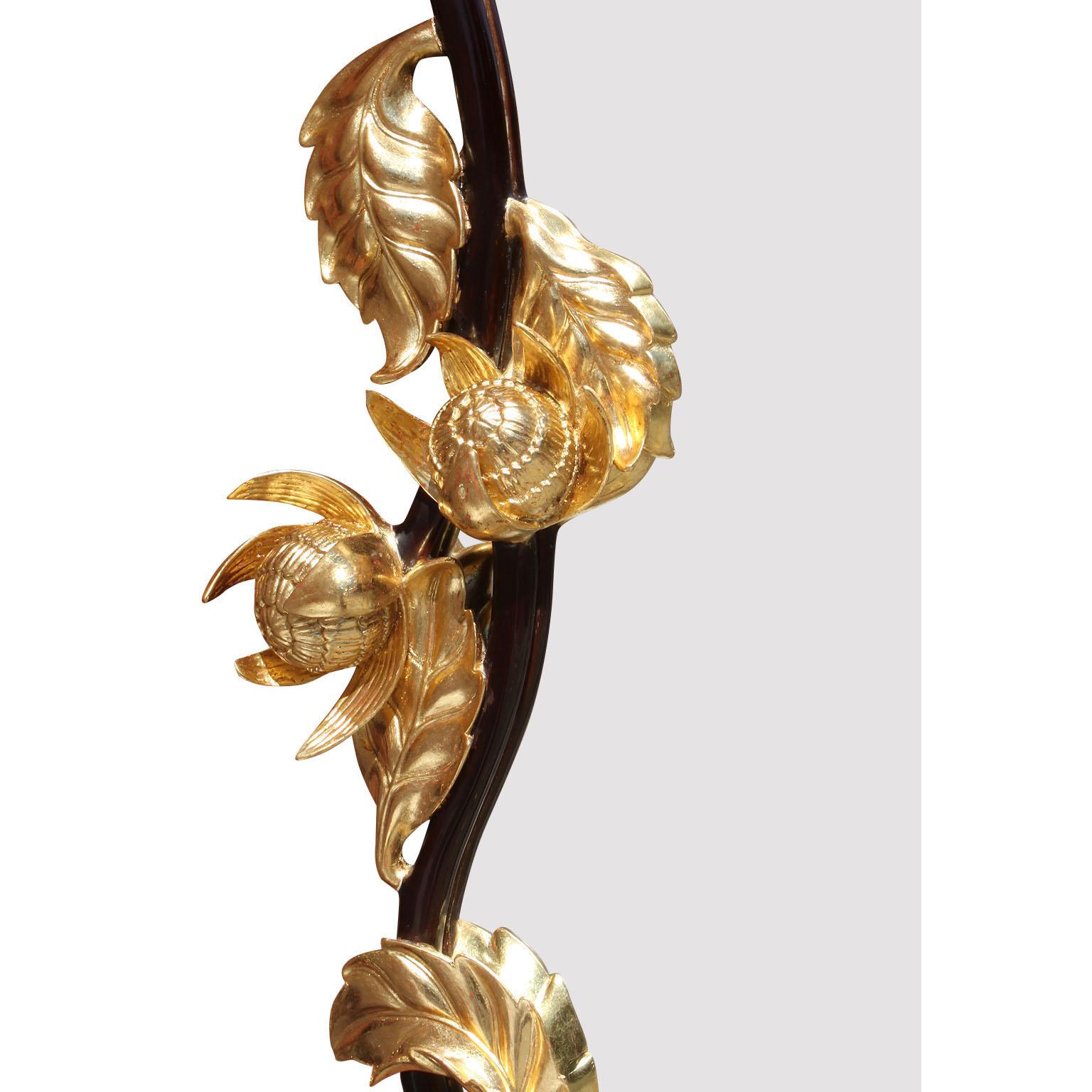 Intagliato a mano Specchio francese stravagante in stile Art-Nouveau in mogano e legno dorato intagliato in vendita