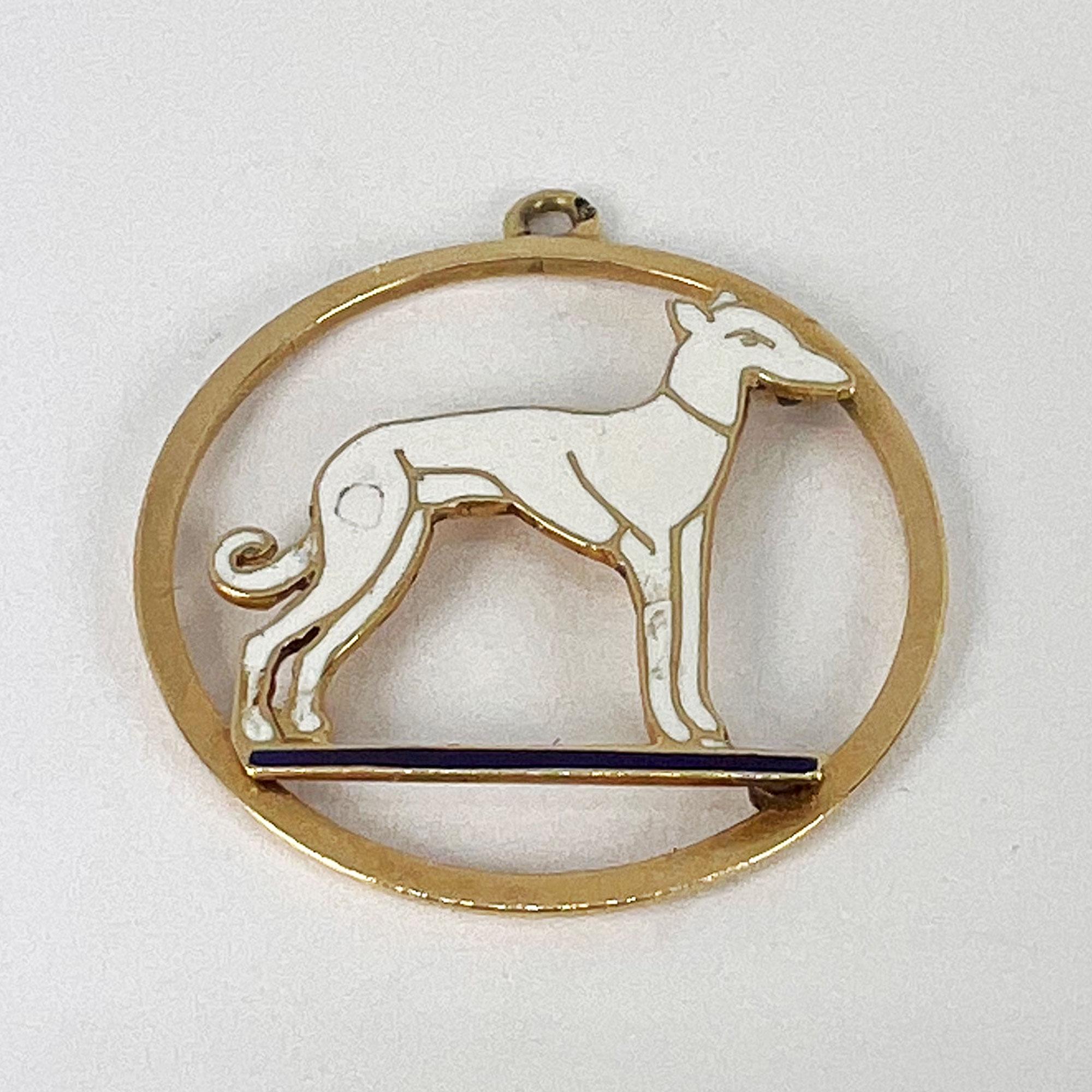 French Whippet Dog 18 Karat Yellow Gold Enamel Charm Pendant For Sale 5
