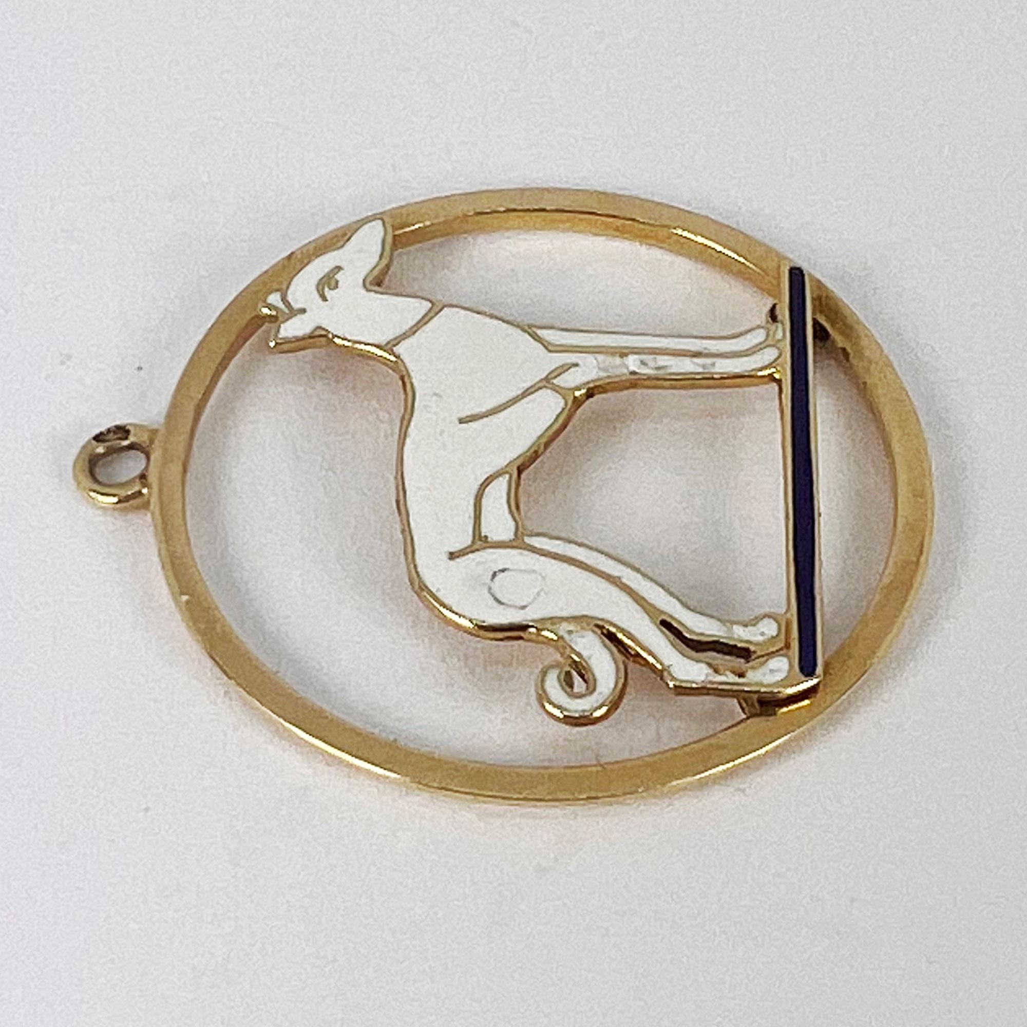 French Whippet Dog 18 Karat Yellow Gold Enamel Charm Pendant For Sale 7