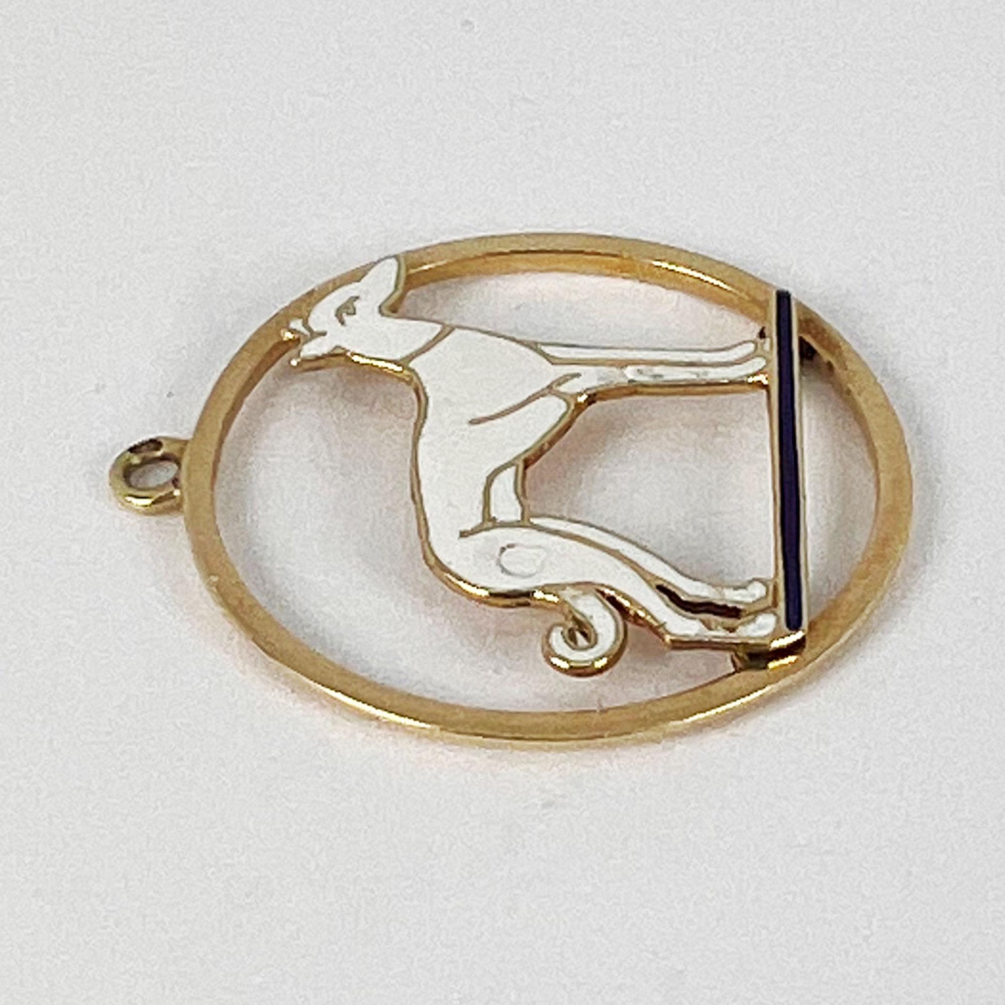 French Whippet Dog 18 Karat Yellow Gold Enamel Charm Pendant For Sale 8