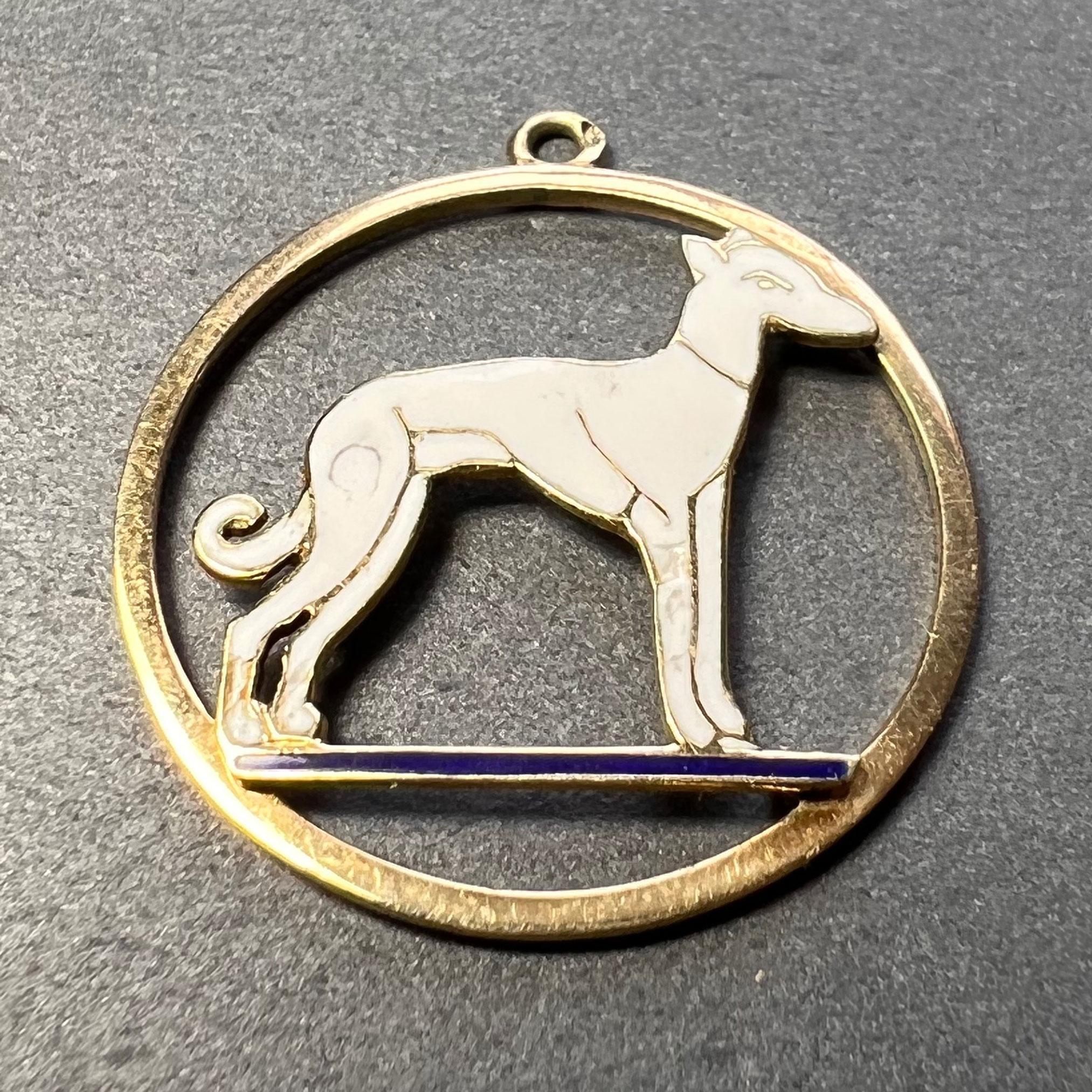 French Whippet Dog 18 Karat Yellow Gold Enamel Charm Pendant For Sale 1