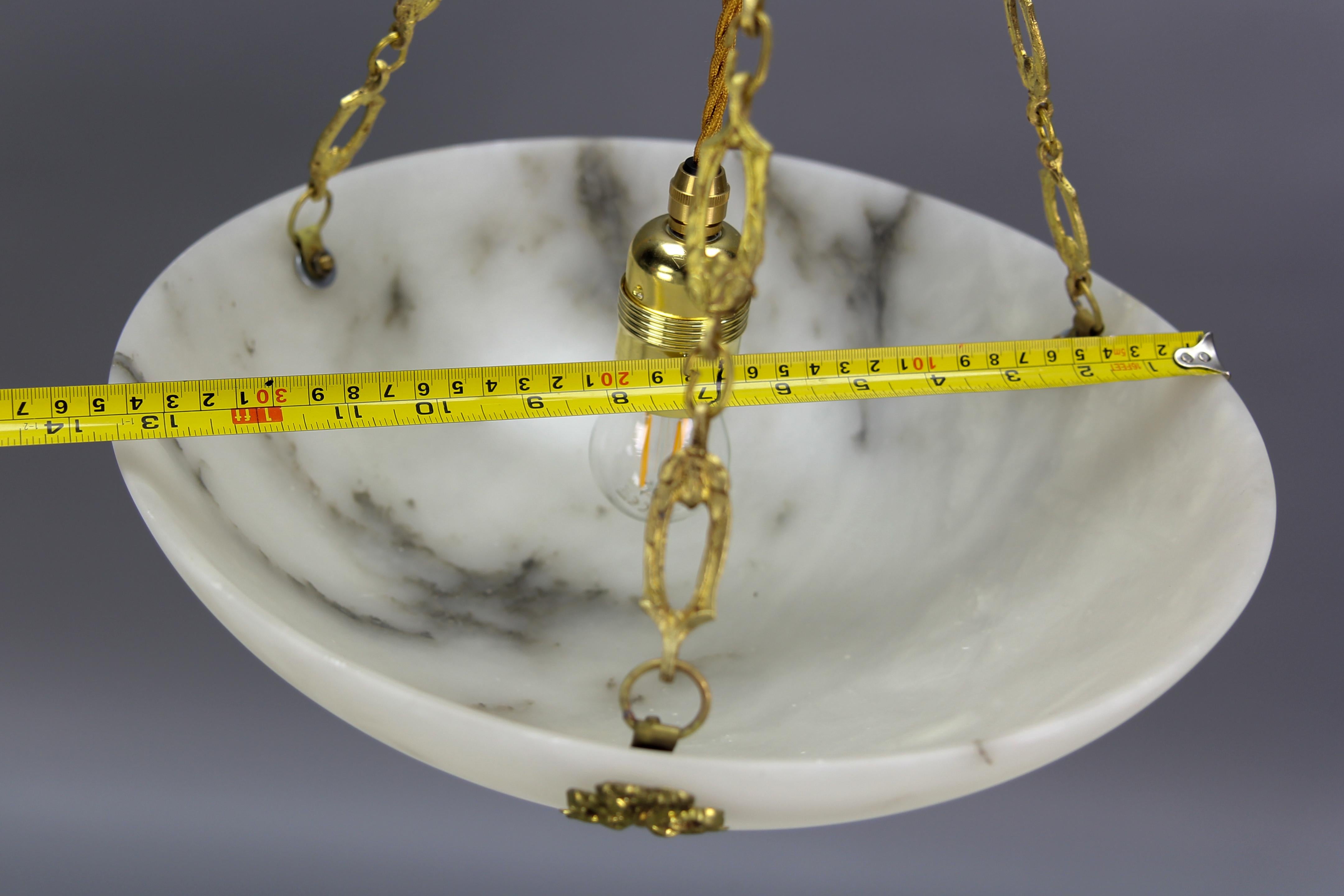 French White Alabaster and Bronze Pendant Light Fixture, circa 1920 For Sale 11