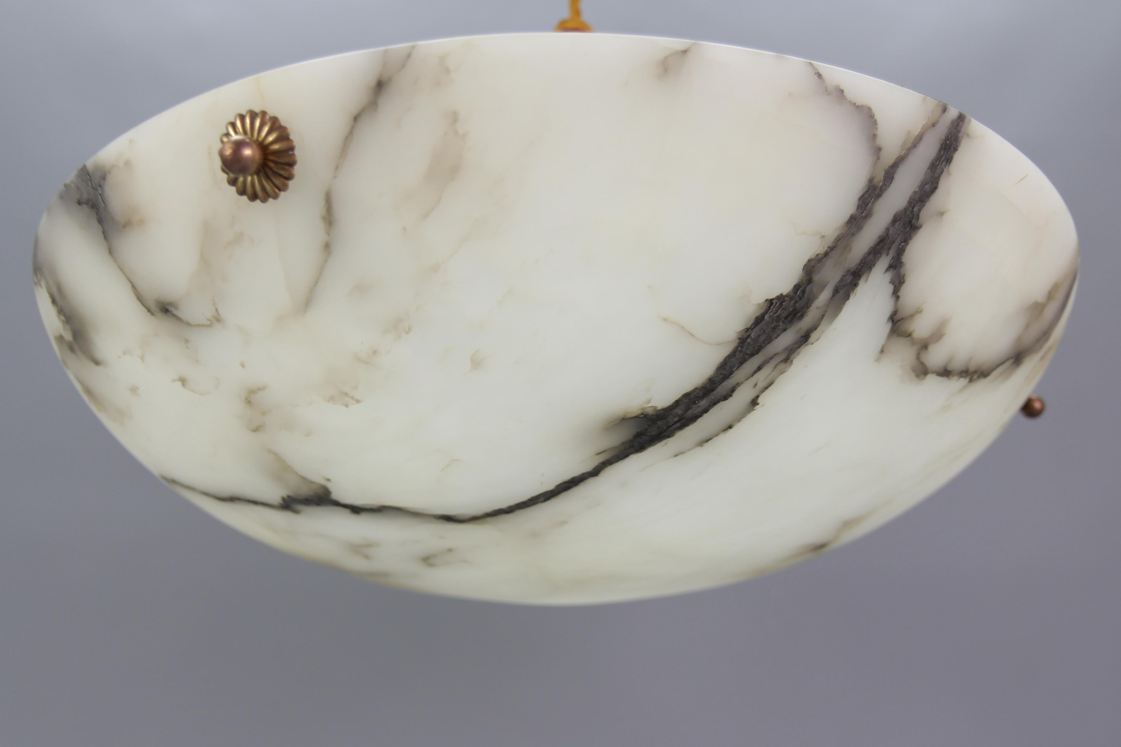 French, White and Black Alabaster and Brass Pendant Light Fixture, 1920s 5