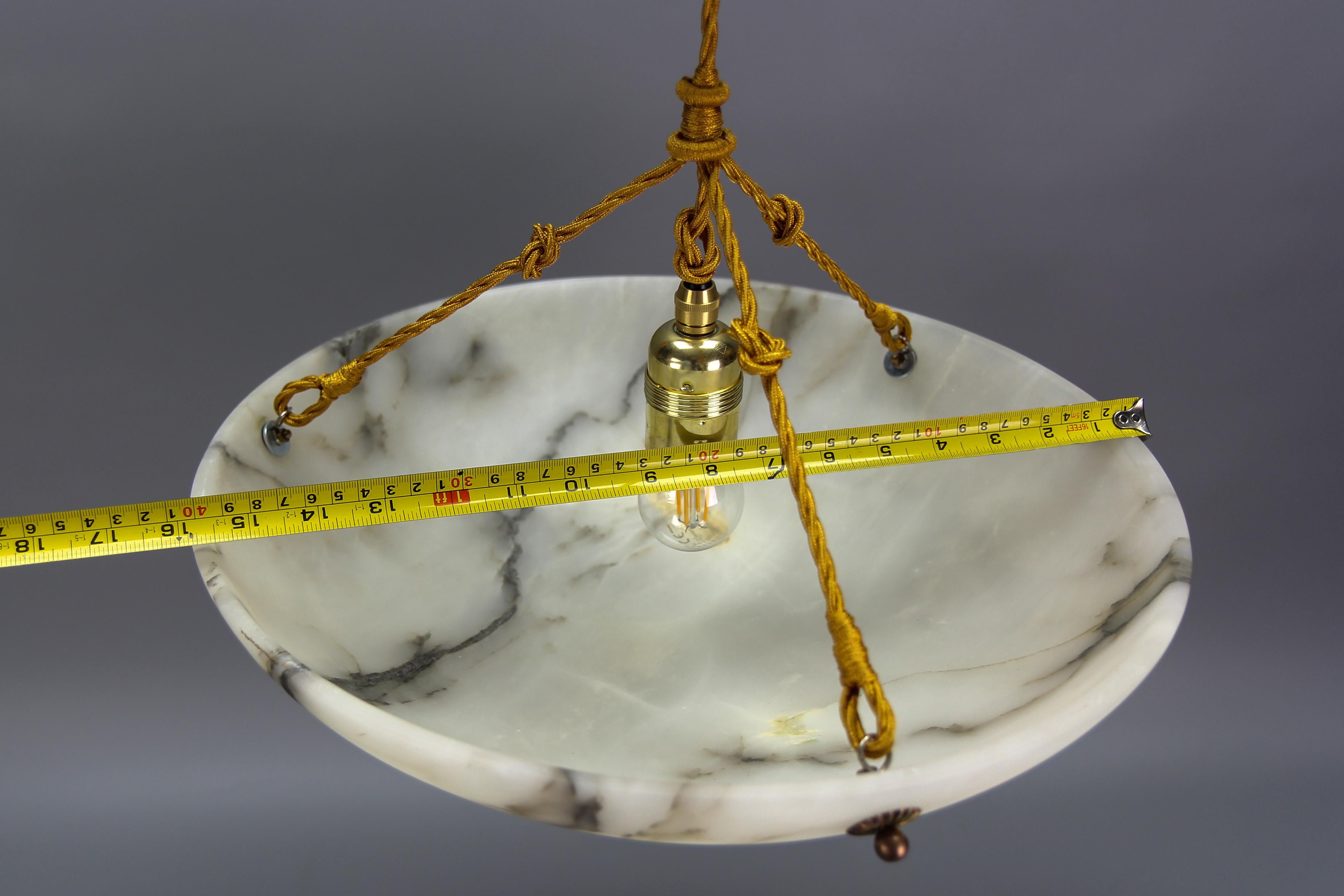 French, White and Black Alabaster and Brass Pendant Light Fixture, 1920s 11