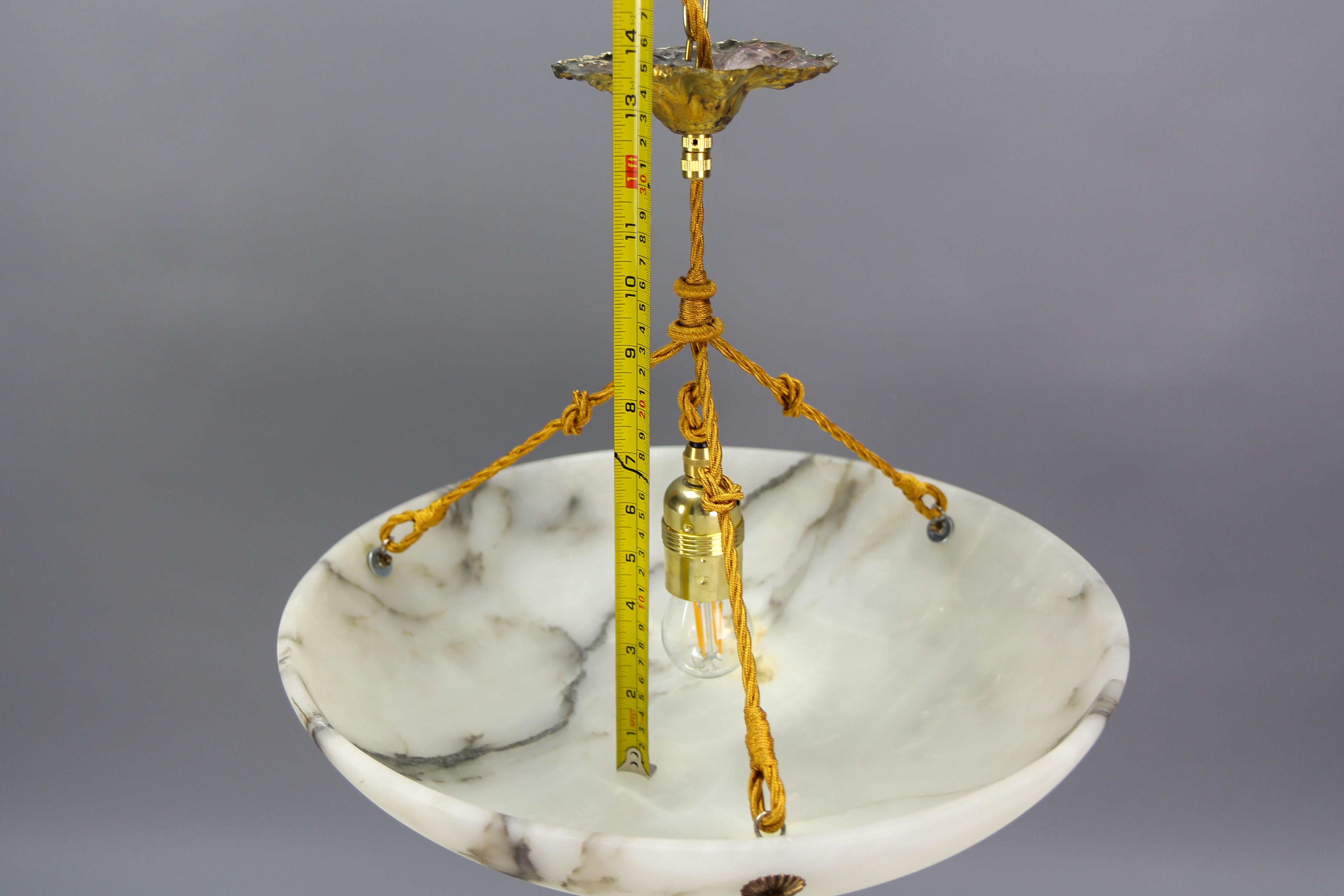 French, White and Black Alabaster and Brass Pendant Light Fixture, 1920s 12