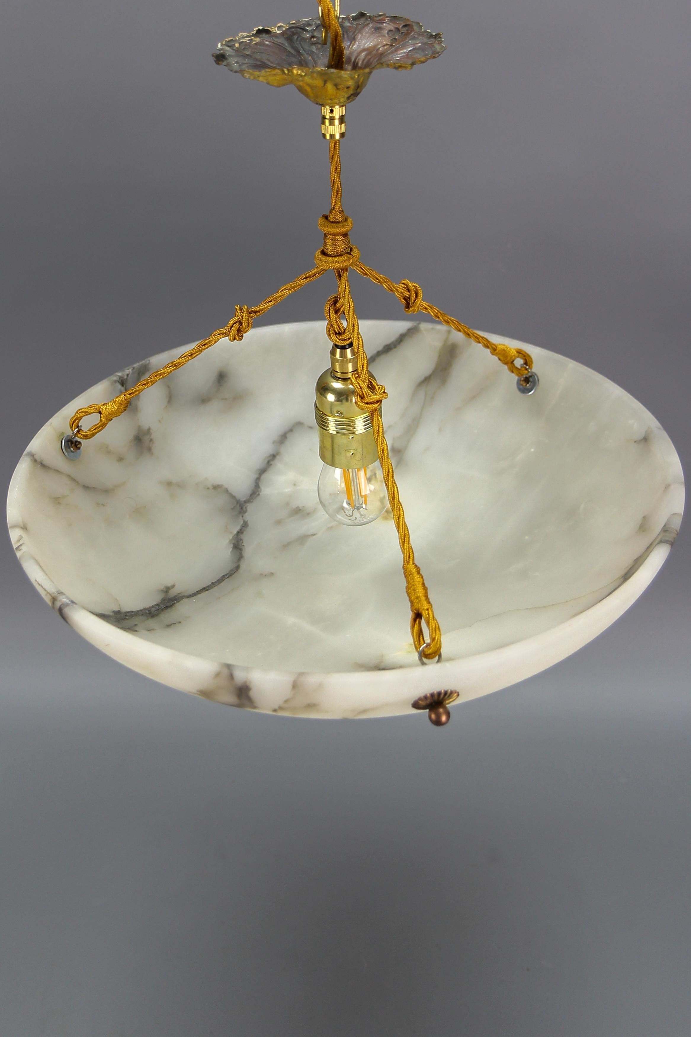 French, White and Black Alabaster and Brass Pendant Light Fixture, 1920s 13