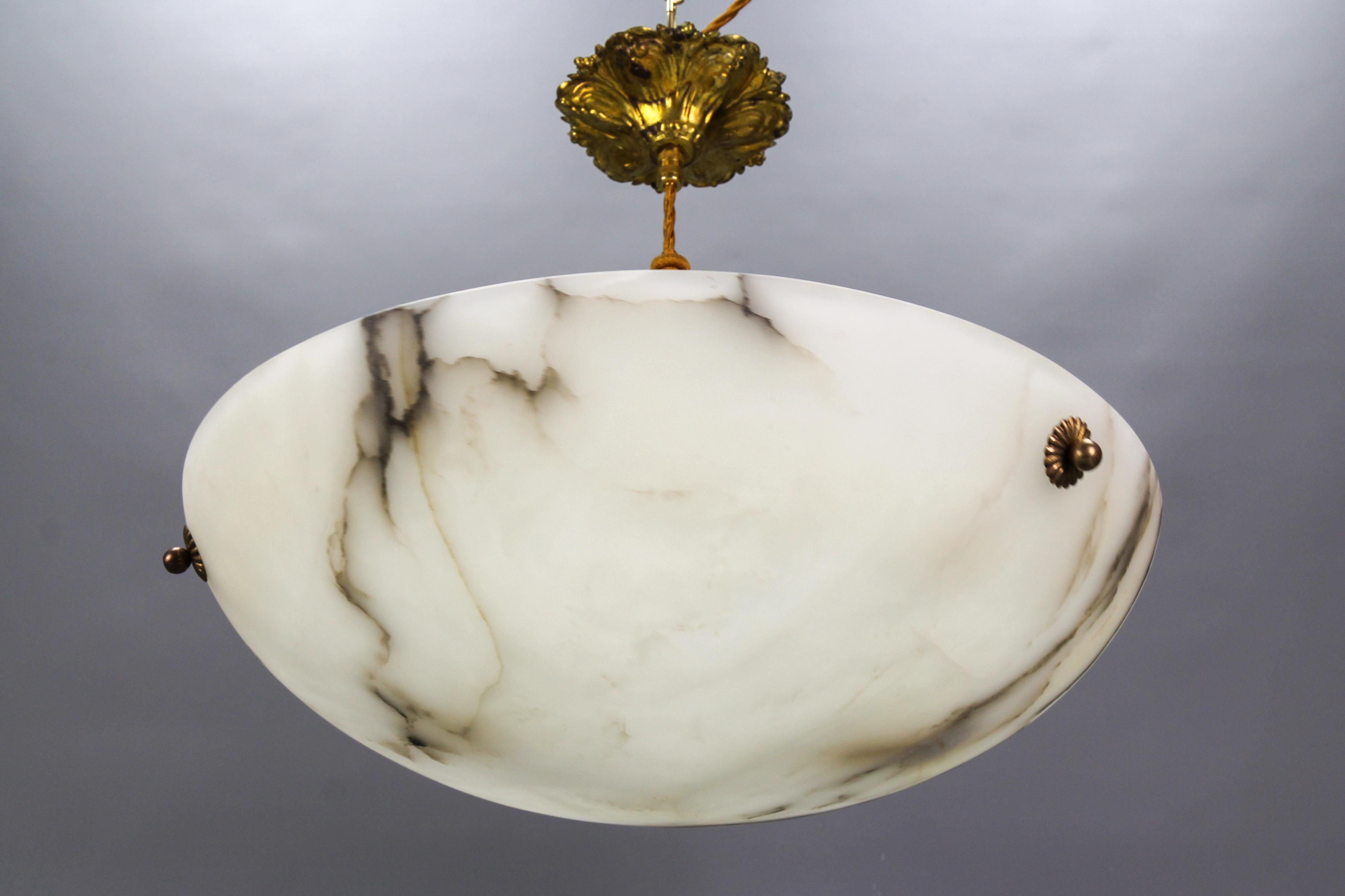Metal French, White and Black Alabaster and Brass Pendant Light Fixture, 1920s