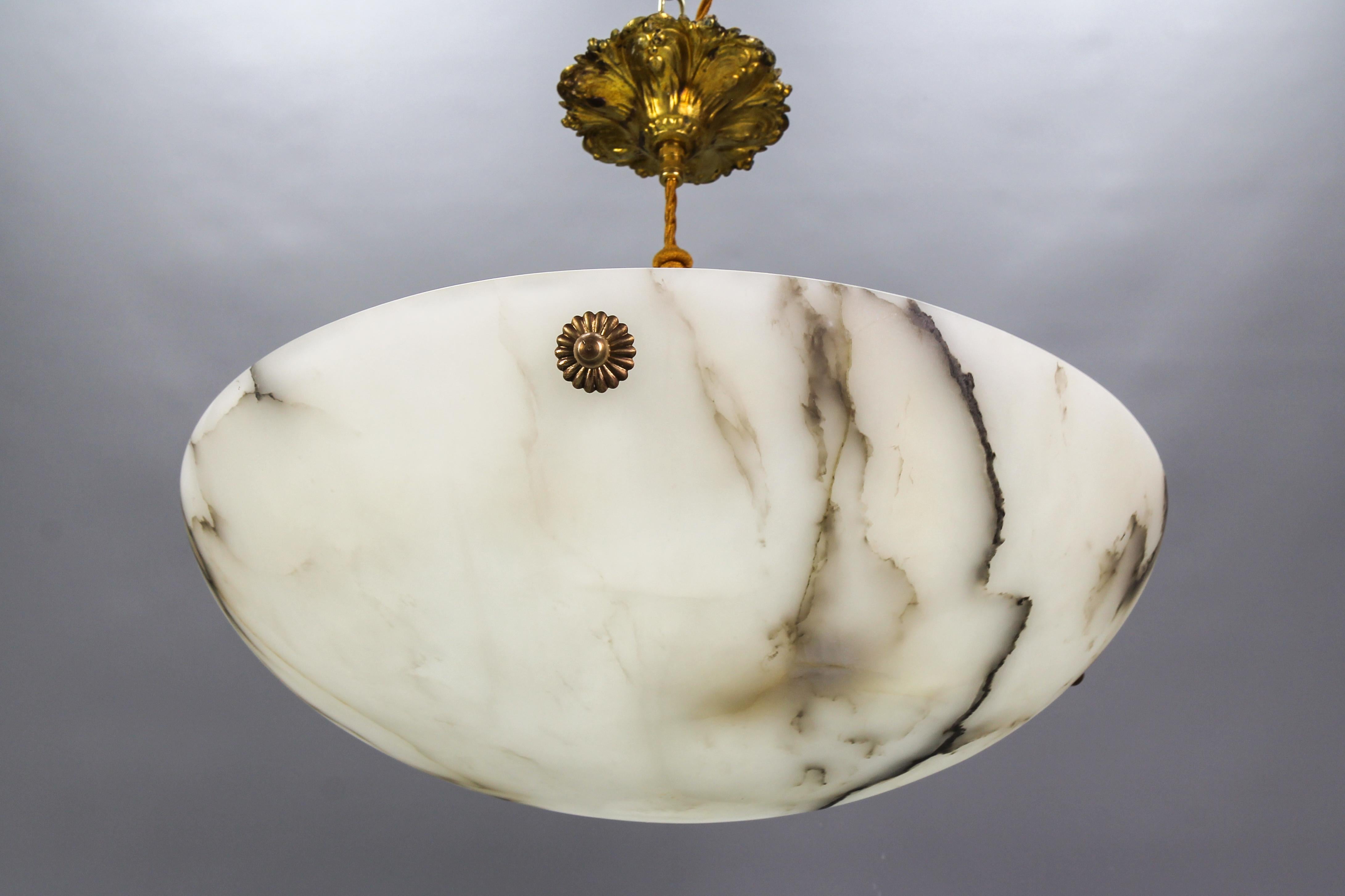 French, White and Black Alabaster and Brass Pendant Light Fixture, 1920s 1