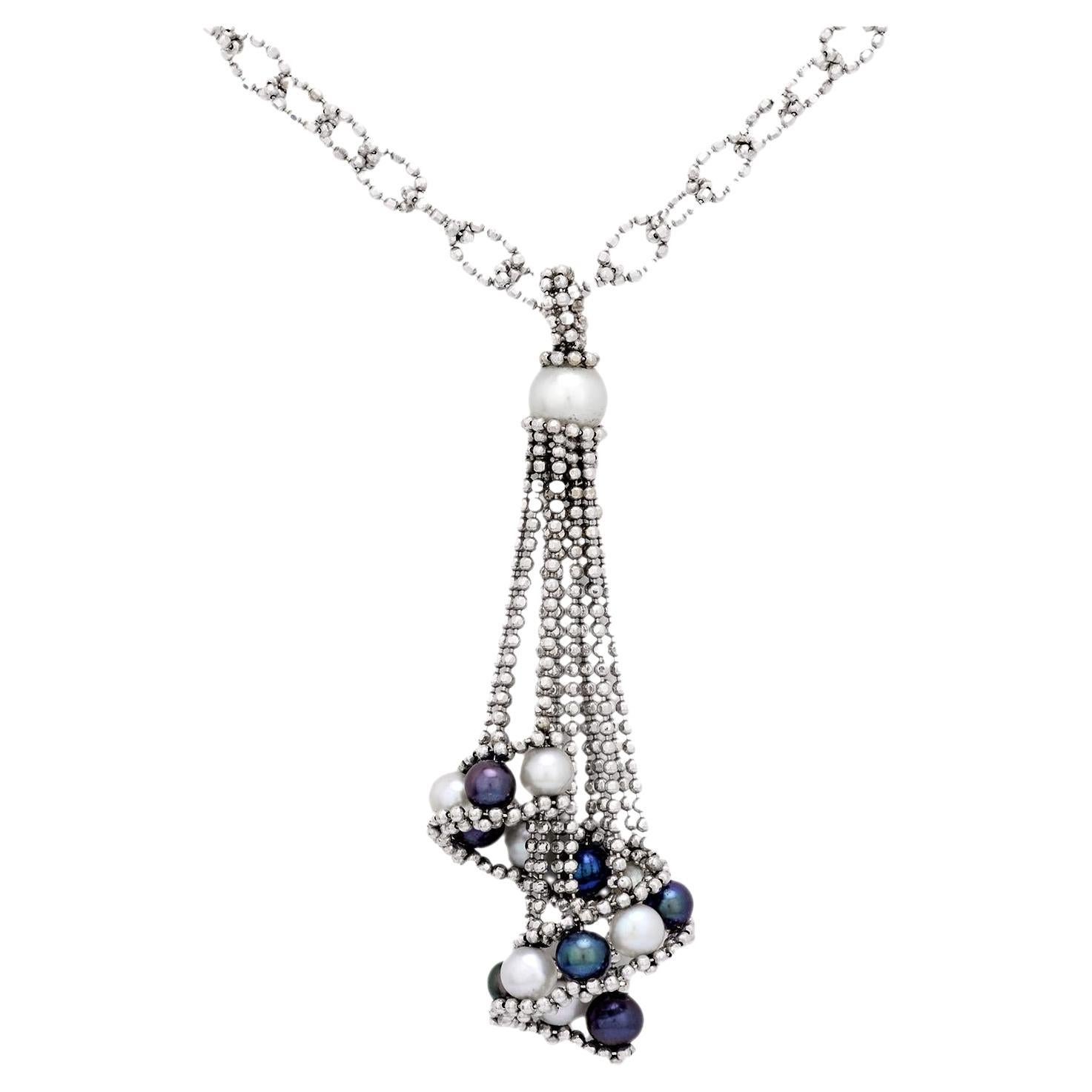 French white and black pearl 18k white gold necklace