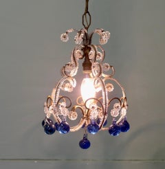 French White and Cobalt Crystal Chandelier Light Fitting