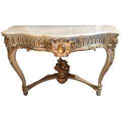 French White and Giltwood Console, Louis XIV-Style with White Marble Top