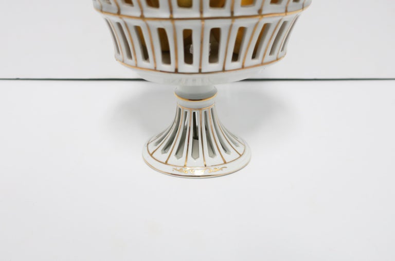 French White and Gold Pierced Porcelain Compote Basket Tazza For Sale 9