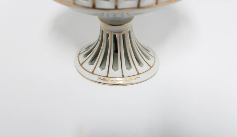 French White and Gold Pierced Porcelain Compote Basket Tazza For Sale 10