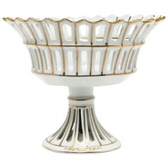 French White and Gold Pierced Porcelain Compote Basket Tazza