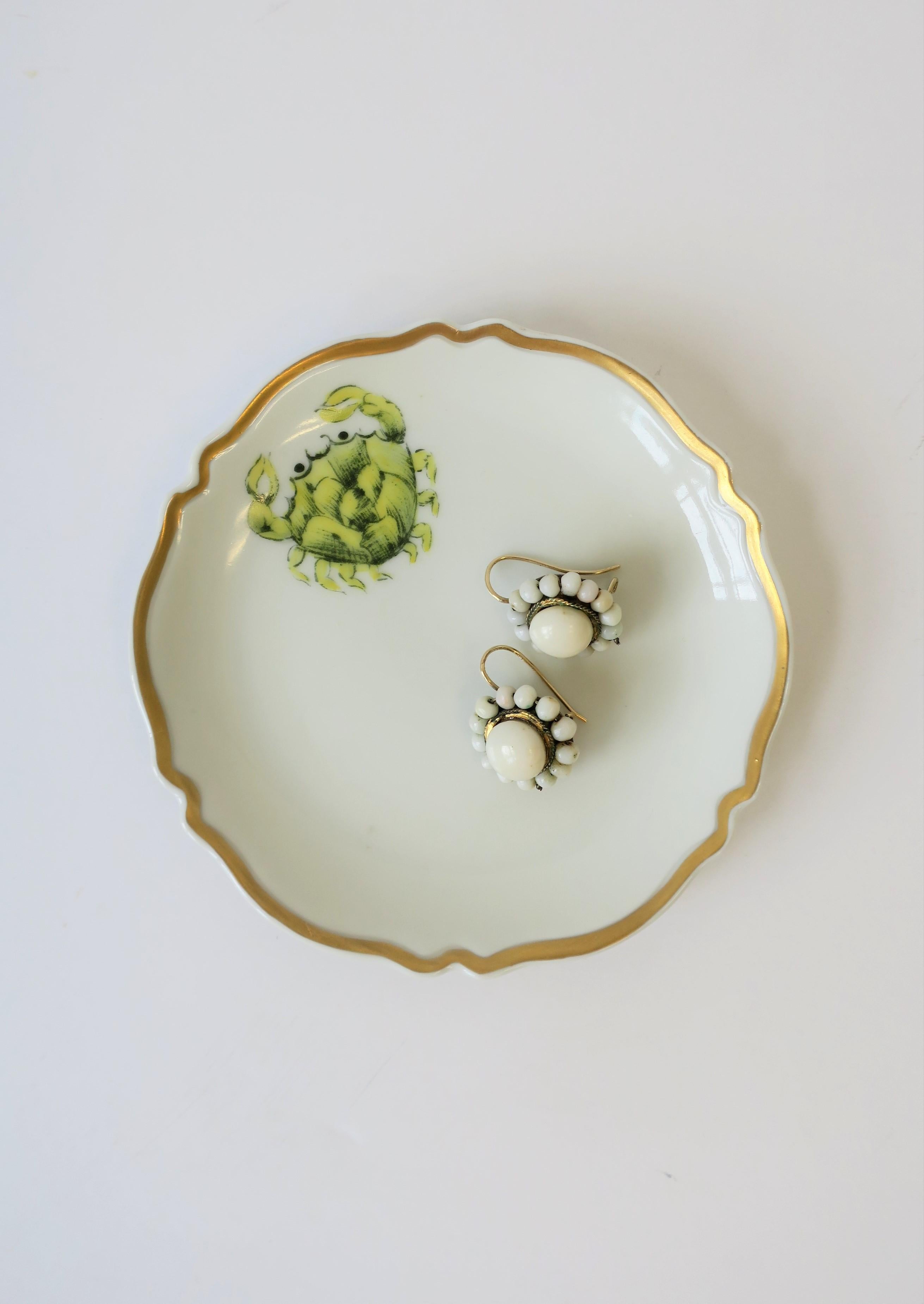 French White and Gold Porcelain Jewelry Dish with Crab Signed by Designer In Excellent Condition In New York, NY