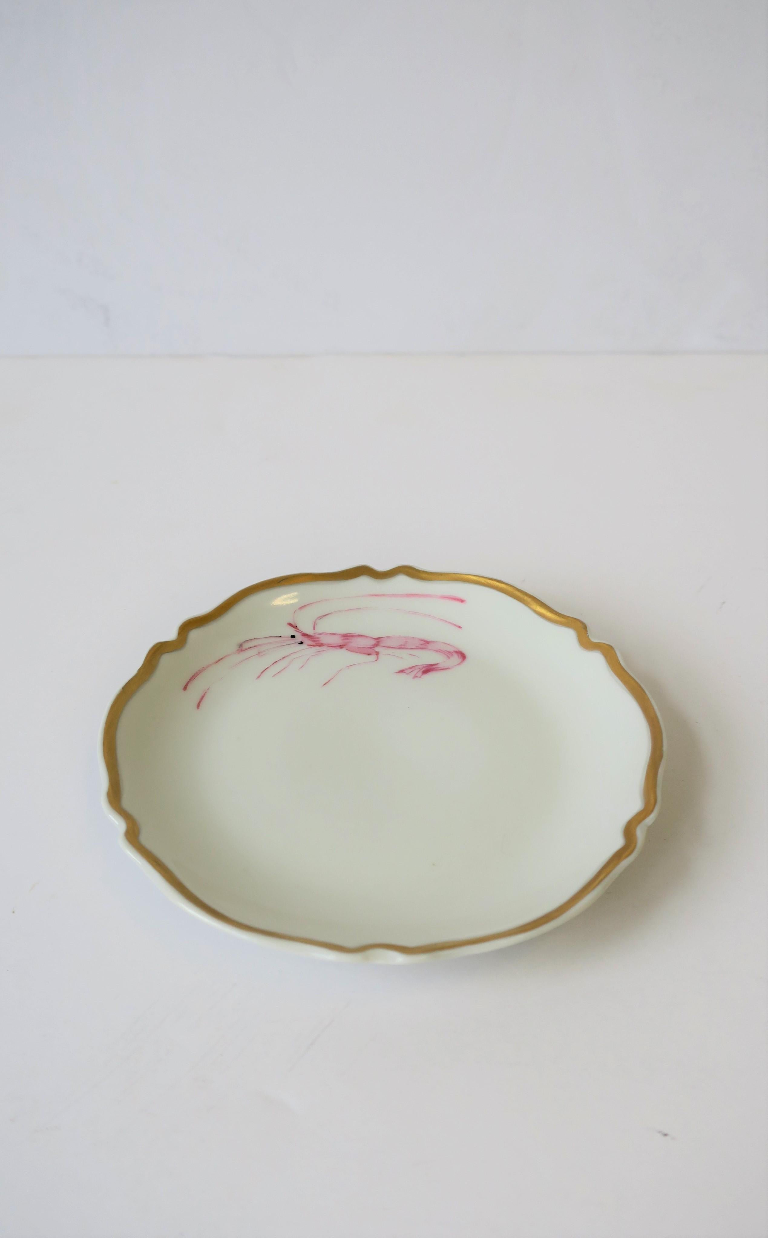 Hand-Painted French White and Gold Porcelain Jewelry Dish Signed by Designer