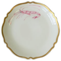 Plat à bijoux français en porcelaine blanche et or signé par le designer