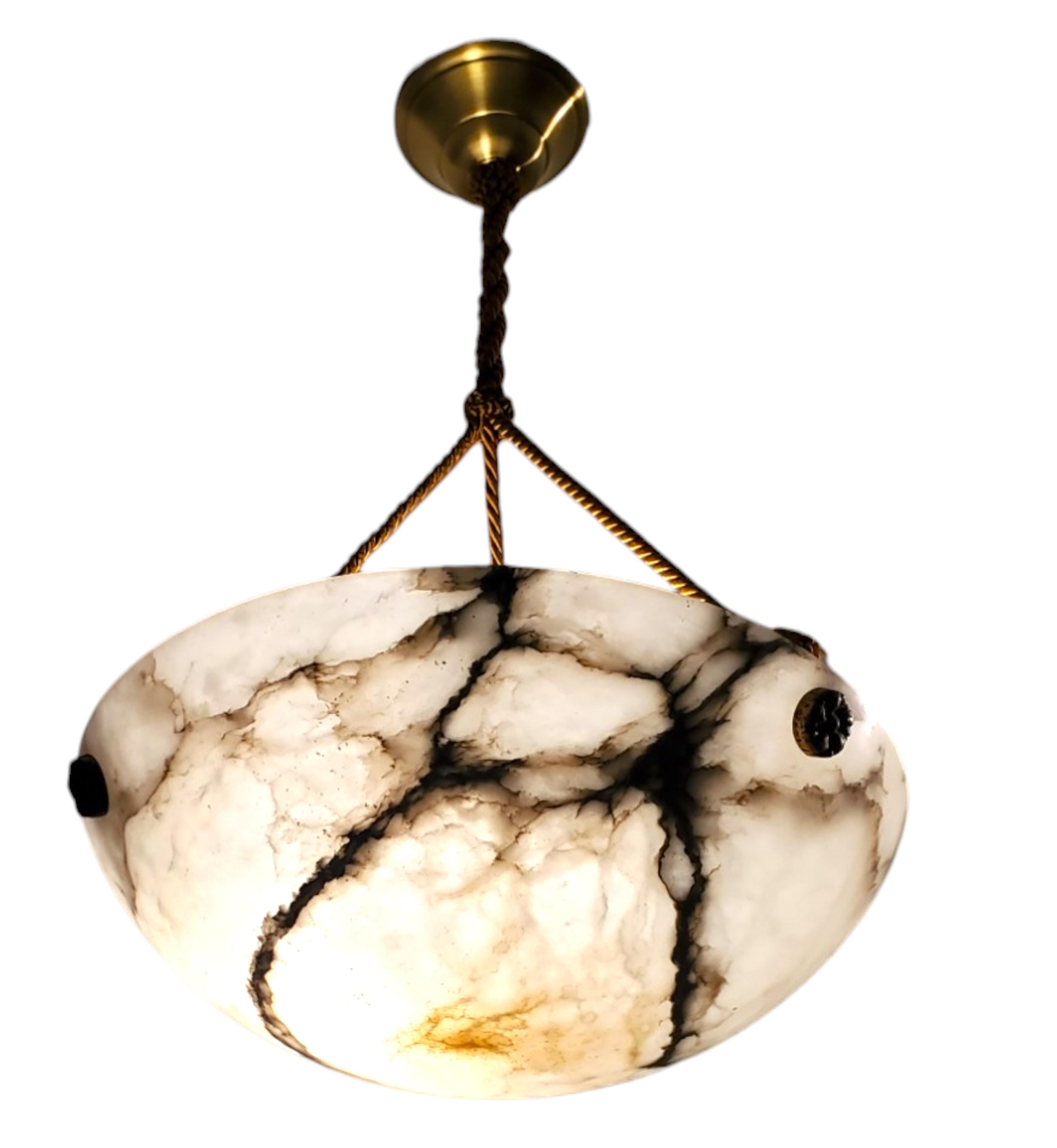 French white and grey veined original alabaster coupe w/ gold cord For Sale 4