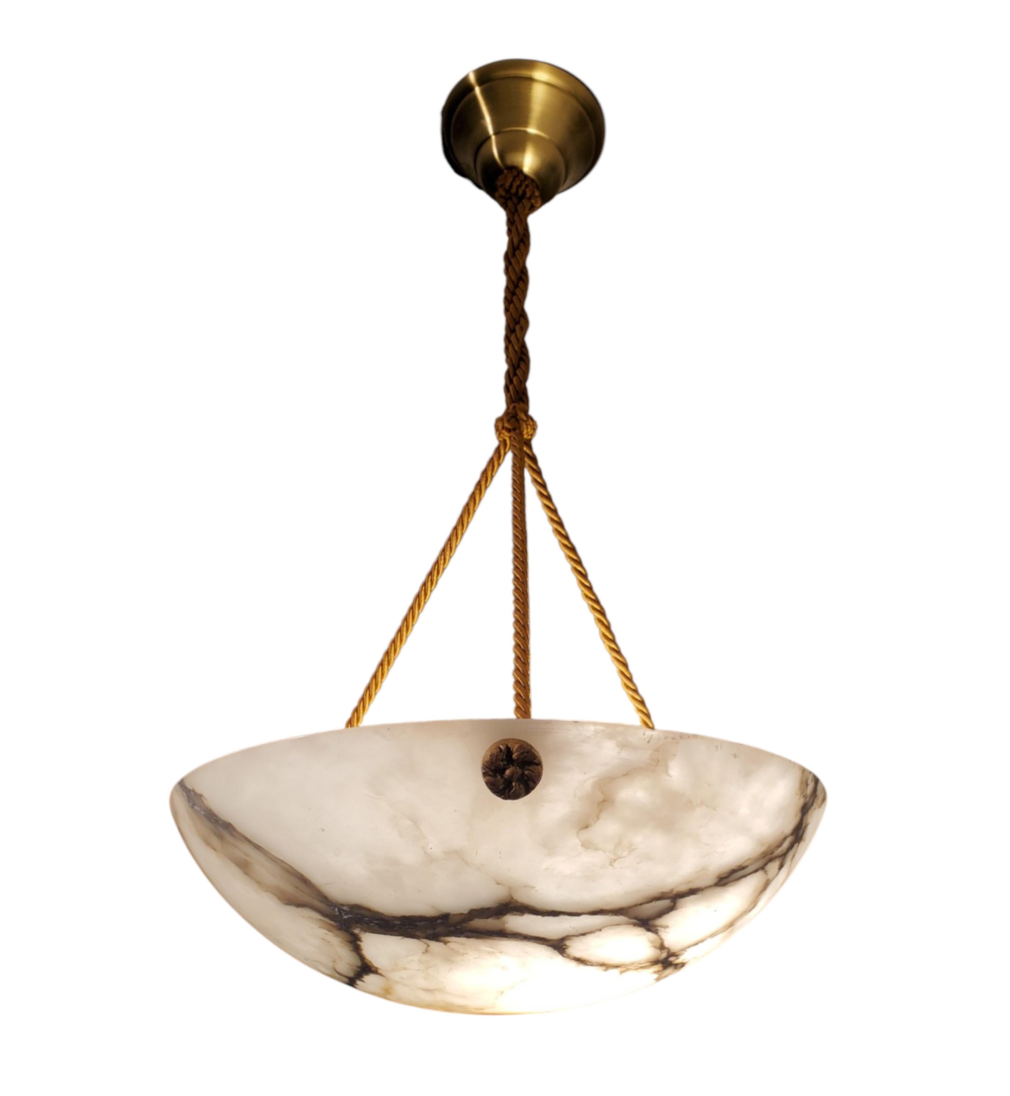 French white and grey veined original alabaster coupe w/ gold cord For Sale 6