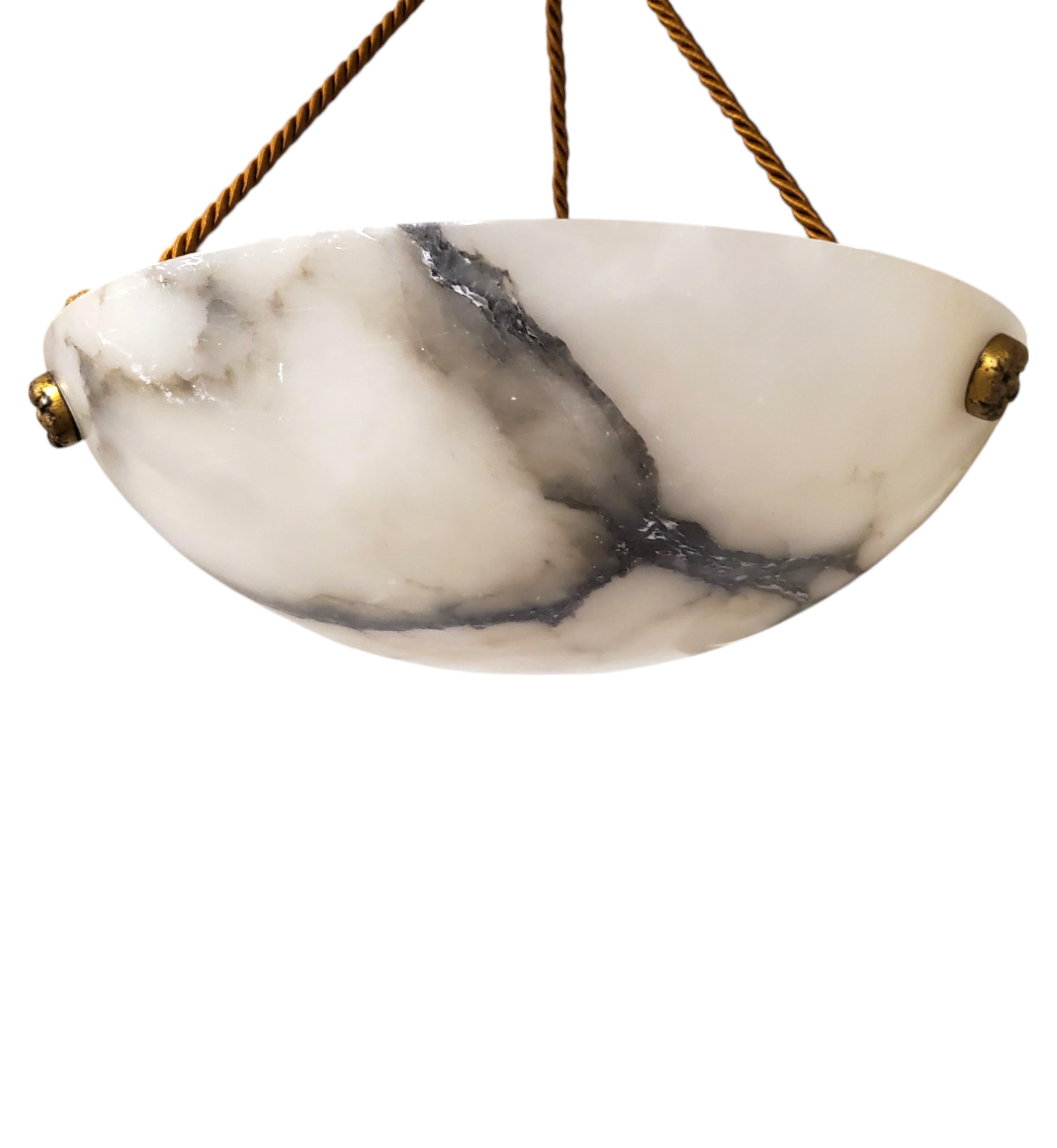 Alabaster French white and grey veined original alabaster coupe w/ gold cord For Sale